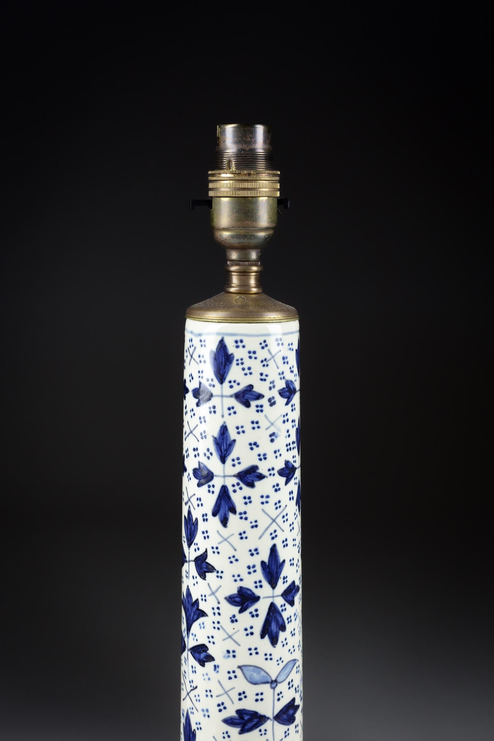 Pottery Pair of Very Large Blue and White Vase as Lamps For Sale