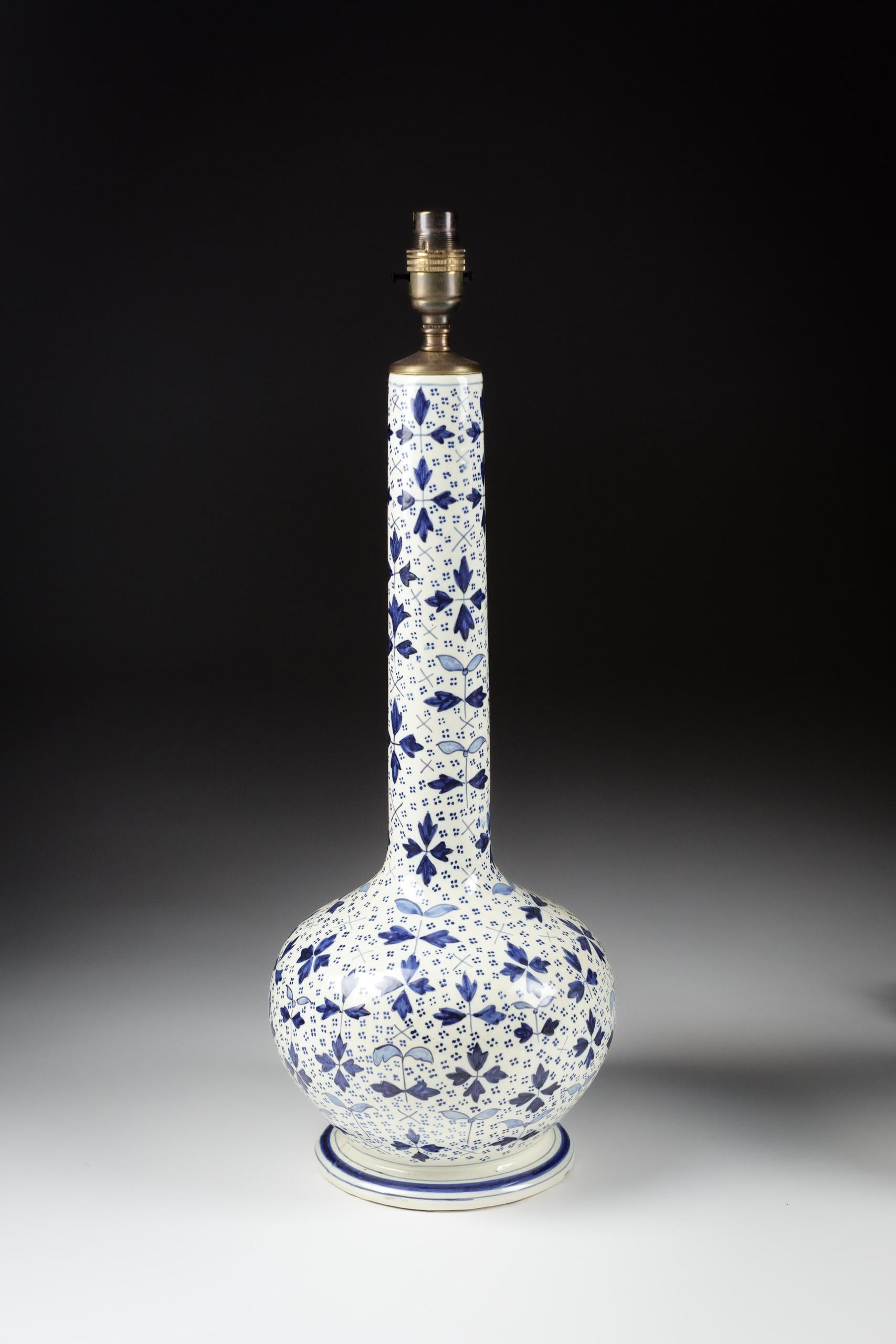 Pair of Very Large Blue and White Vase as Lamps For Sale 1