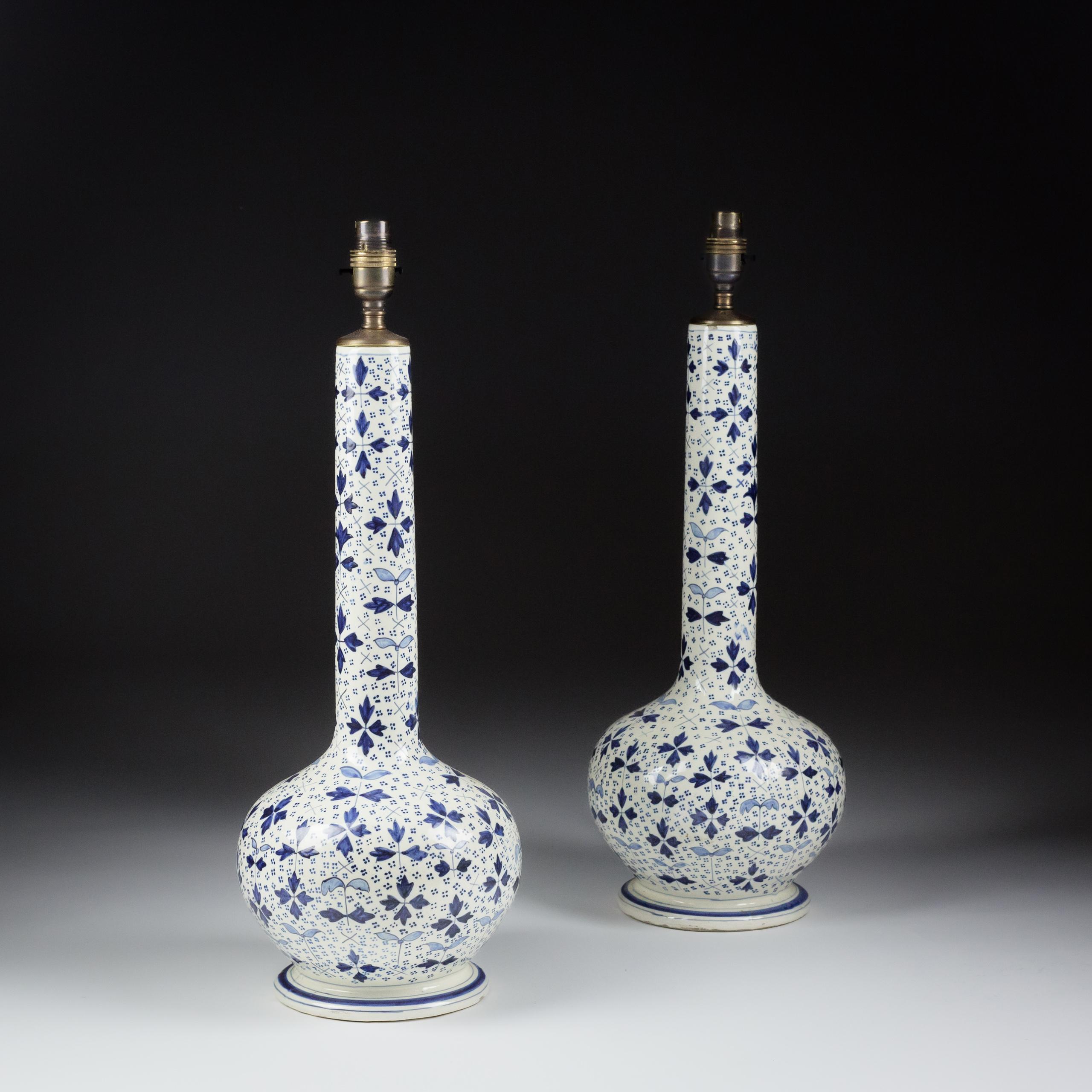 Pair of Very Large Blue and White Vase as Lamps For Sale 2
