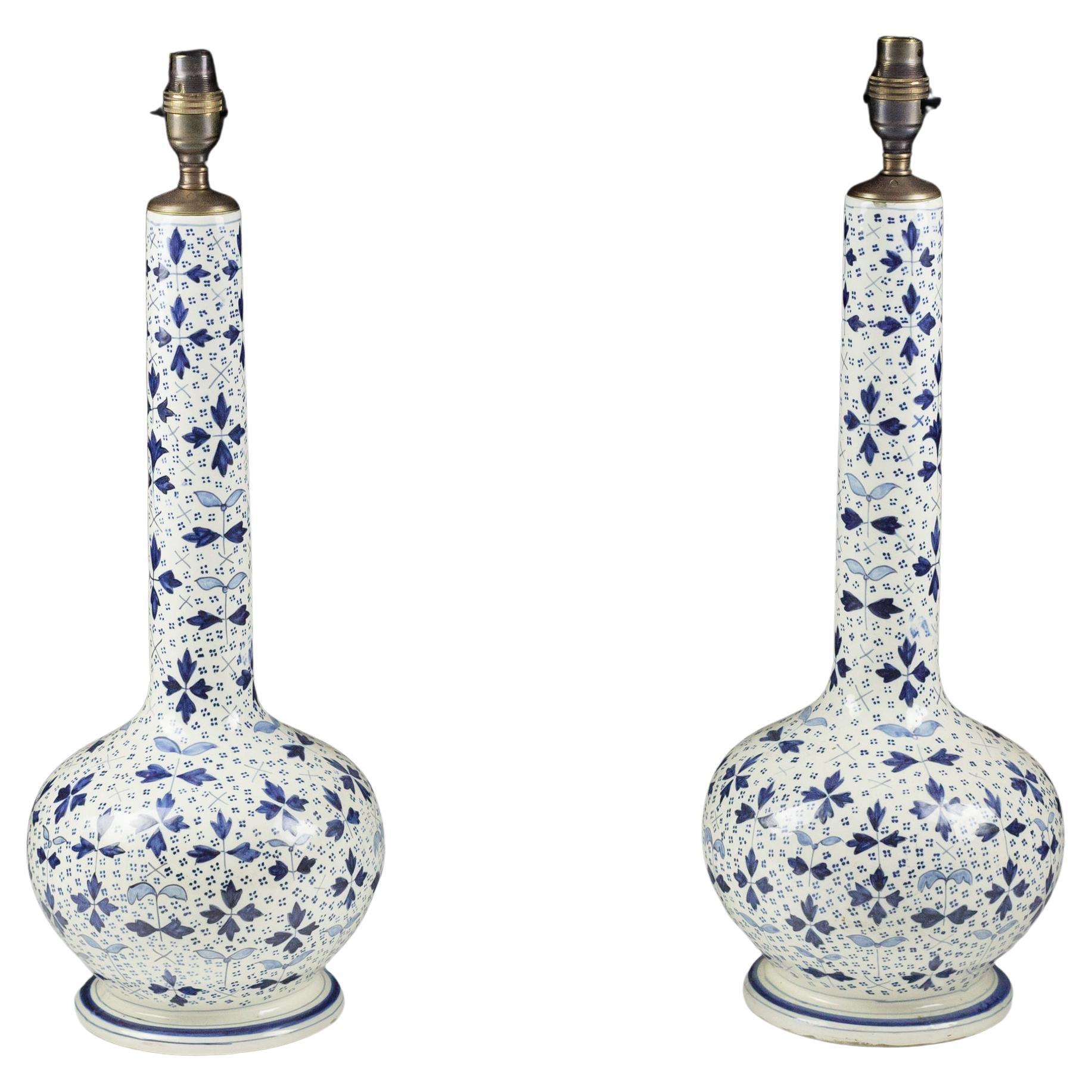 Pair of Very Large Blue and White Vase as Lamps For Sale