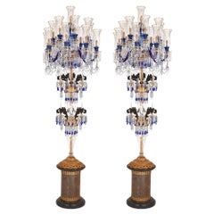 Vintage Pair of Very Large Bohemian Cut Glass, Bronze and Marble Candelabra