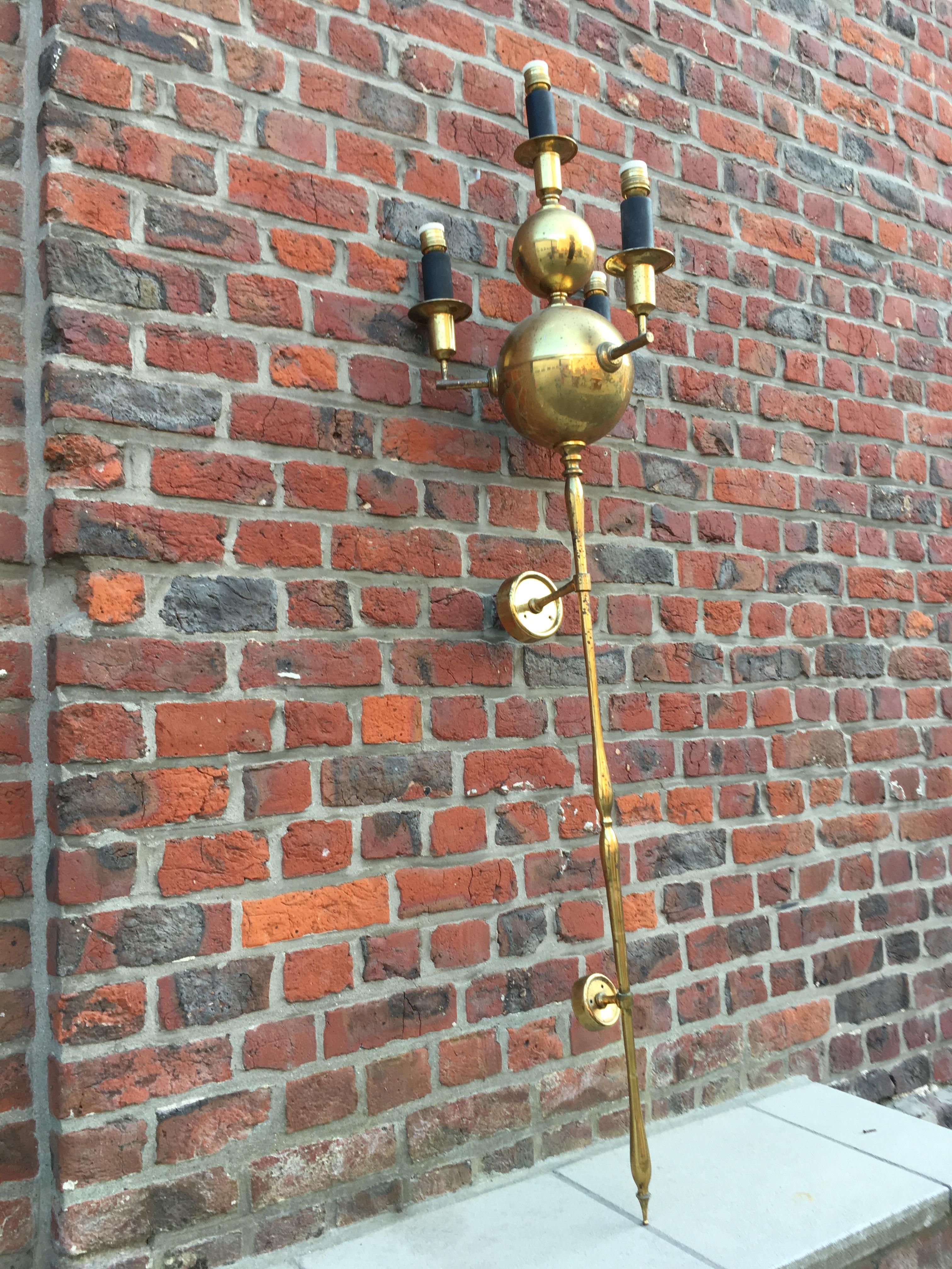 Pair of Very Large Brass Sconces, circa 1950 For Sale 2