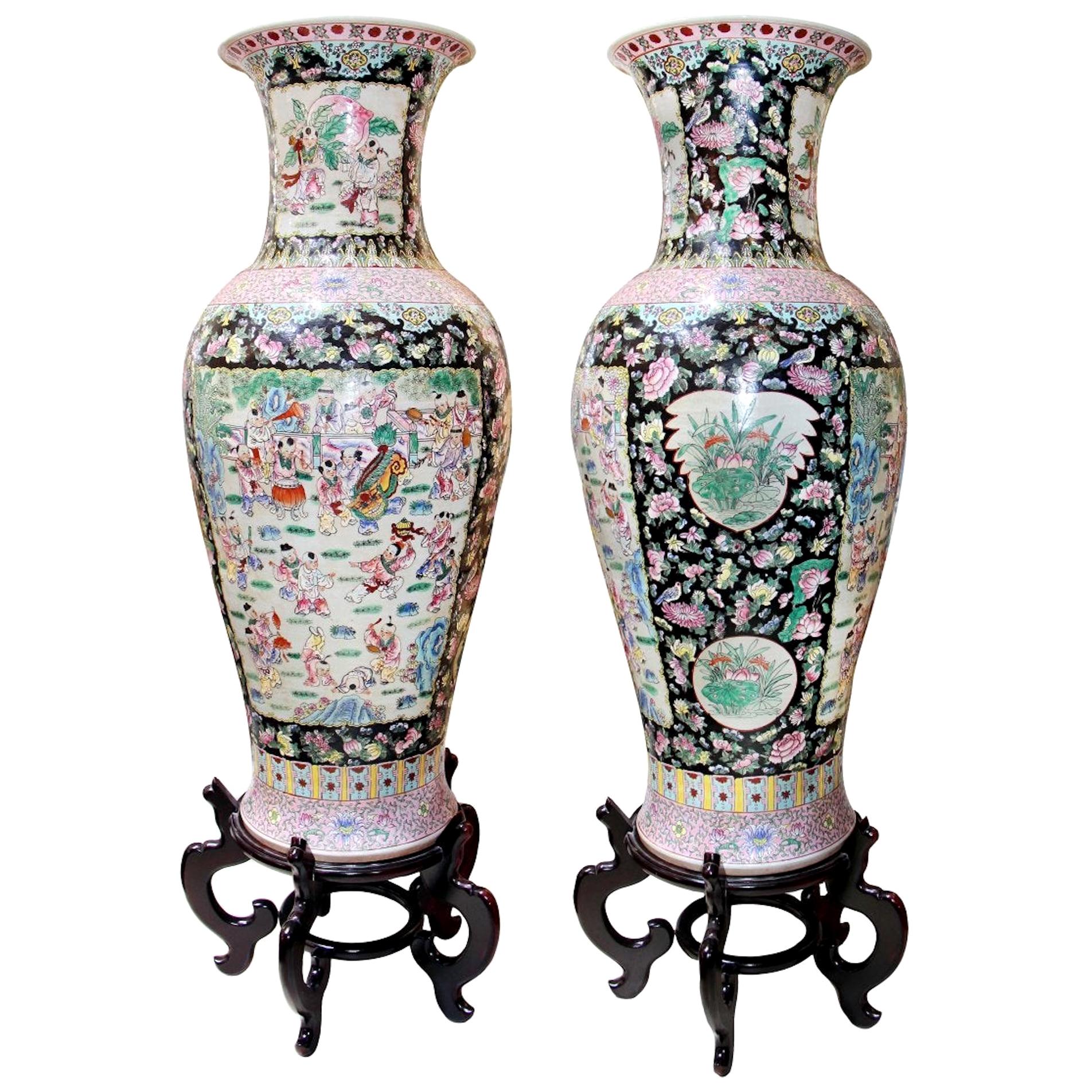 Pair of Very Large Chinese Famille-Noir Porcelain Vases For Sale