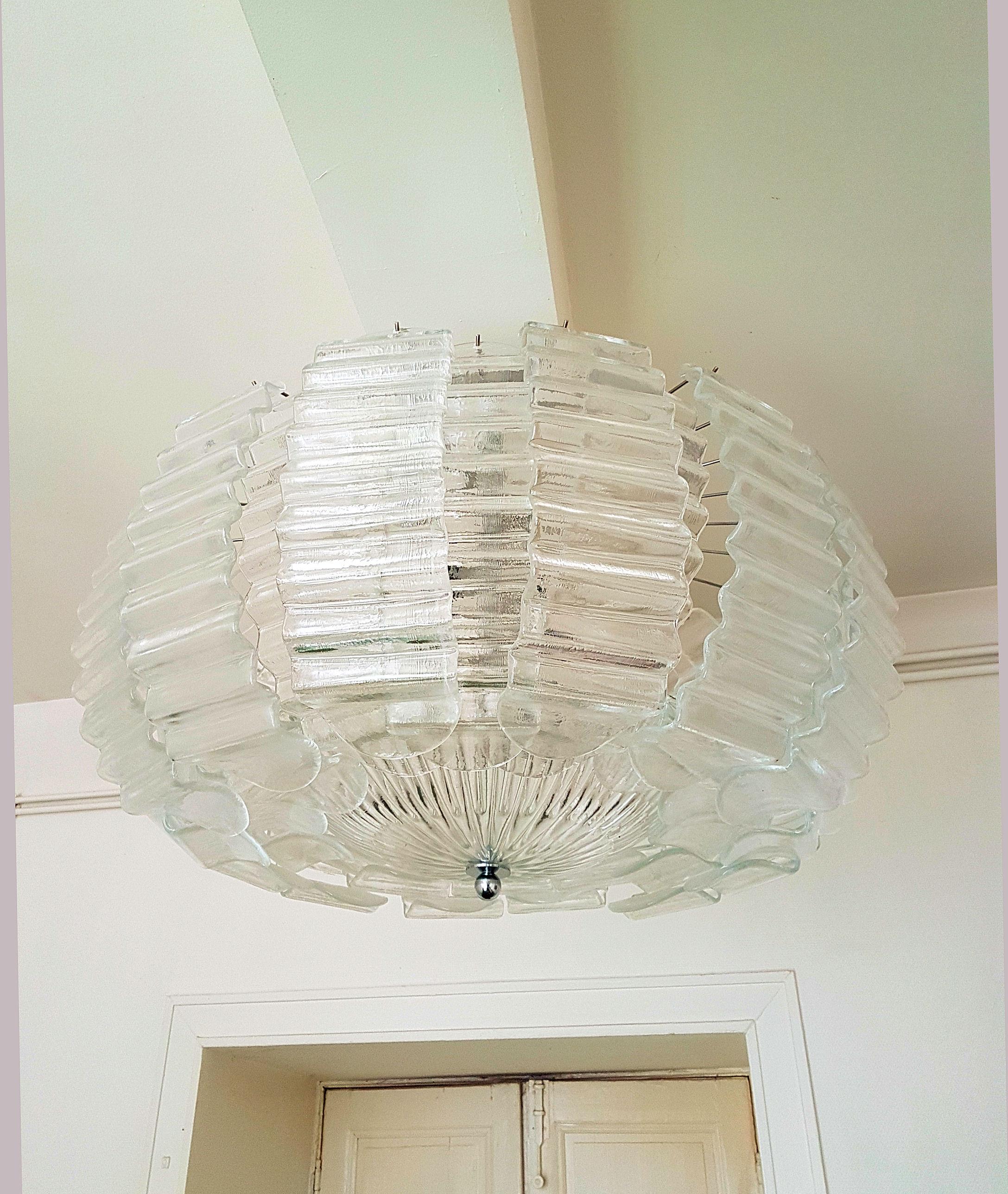 Italian Very Large Clear Murano Glass Mid-Century Modern Chandelier by Barovier, 1970s