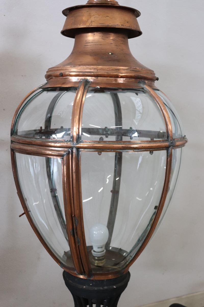 Pair of Very Large Copper and Glass Lanterns, Italy 1940s For Sale 5