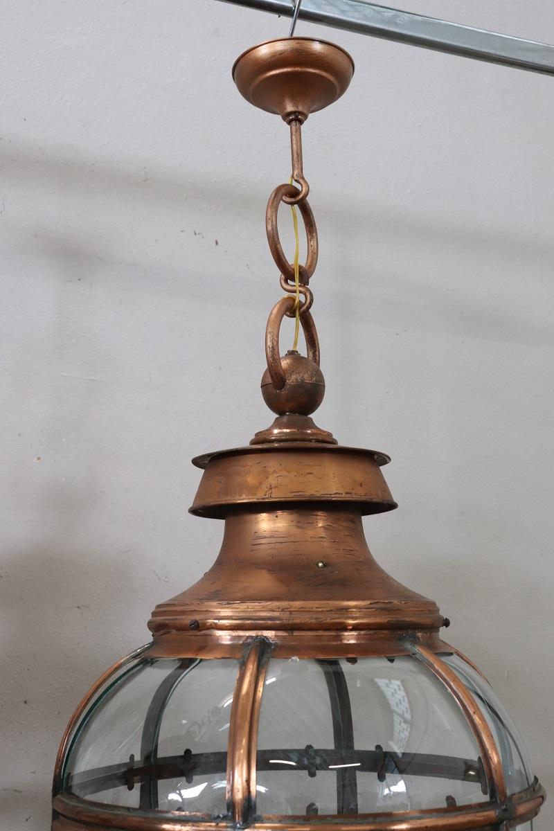 Pair of Very Large Copper and Glass Lanterns, Italy 1940s For Sale 6
