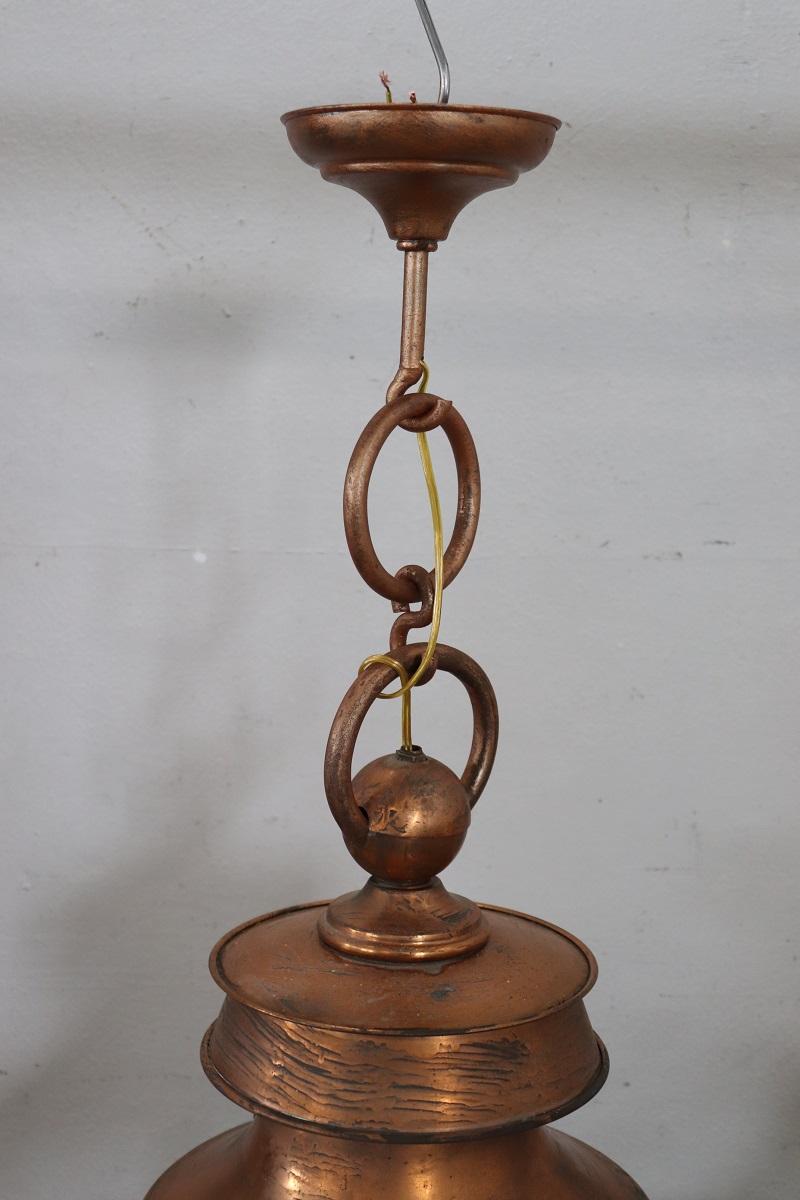 Mid-20th Century Pair of Very Large Copper and Glass Lanterns, Italy 1940s For Sale