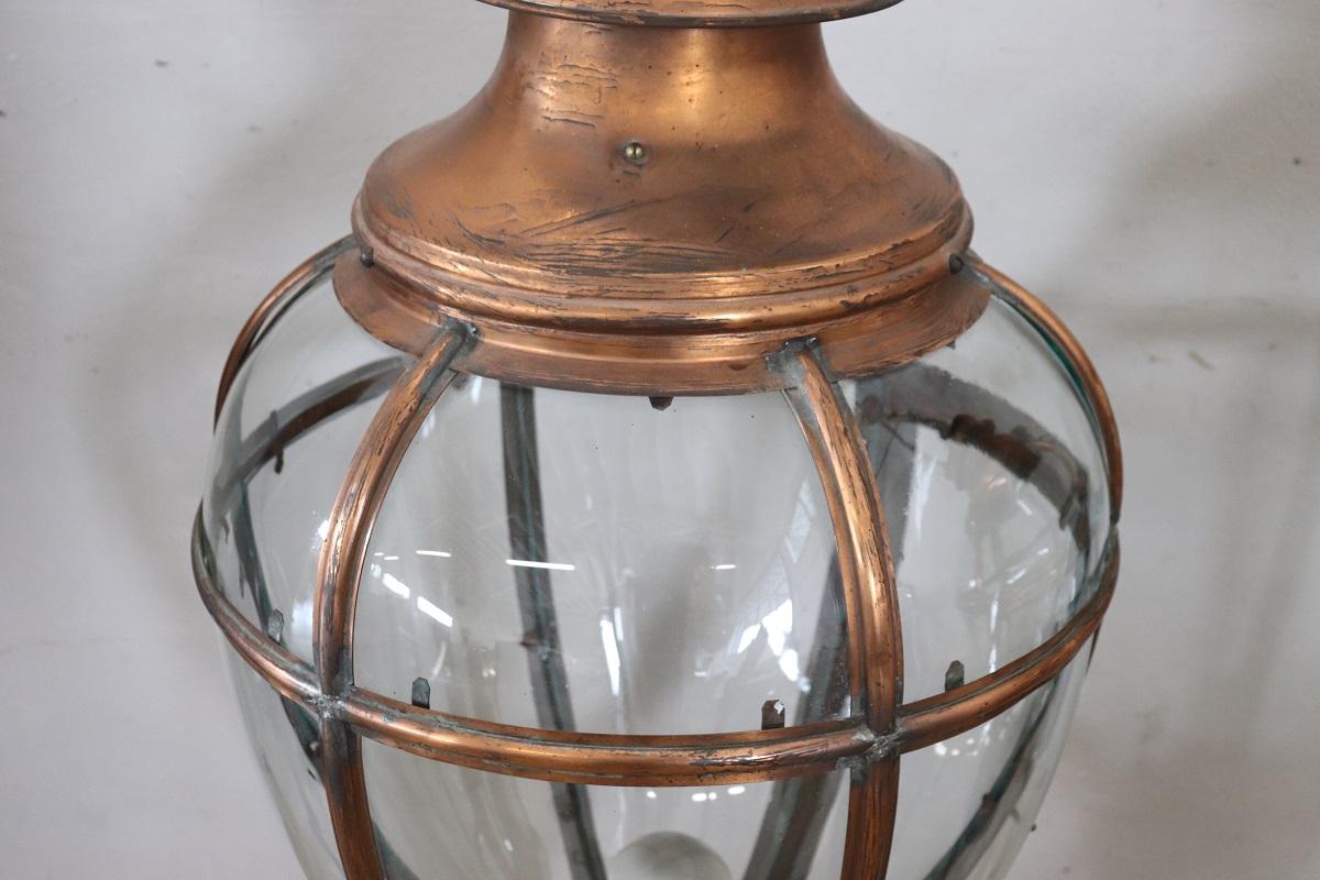 Pair of Very Large Copper and Glass Lanterns, Italy 1940s For Sale 1