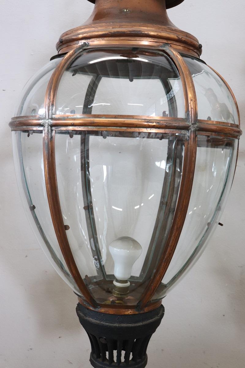 Pair of Very Large Copper and Glass Lanterns, Italy 1940s For Sale 2