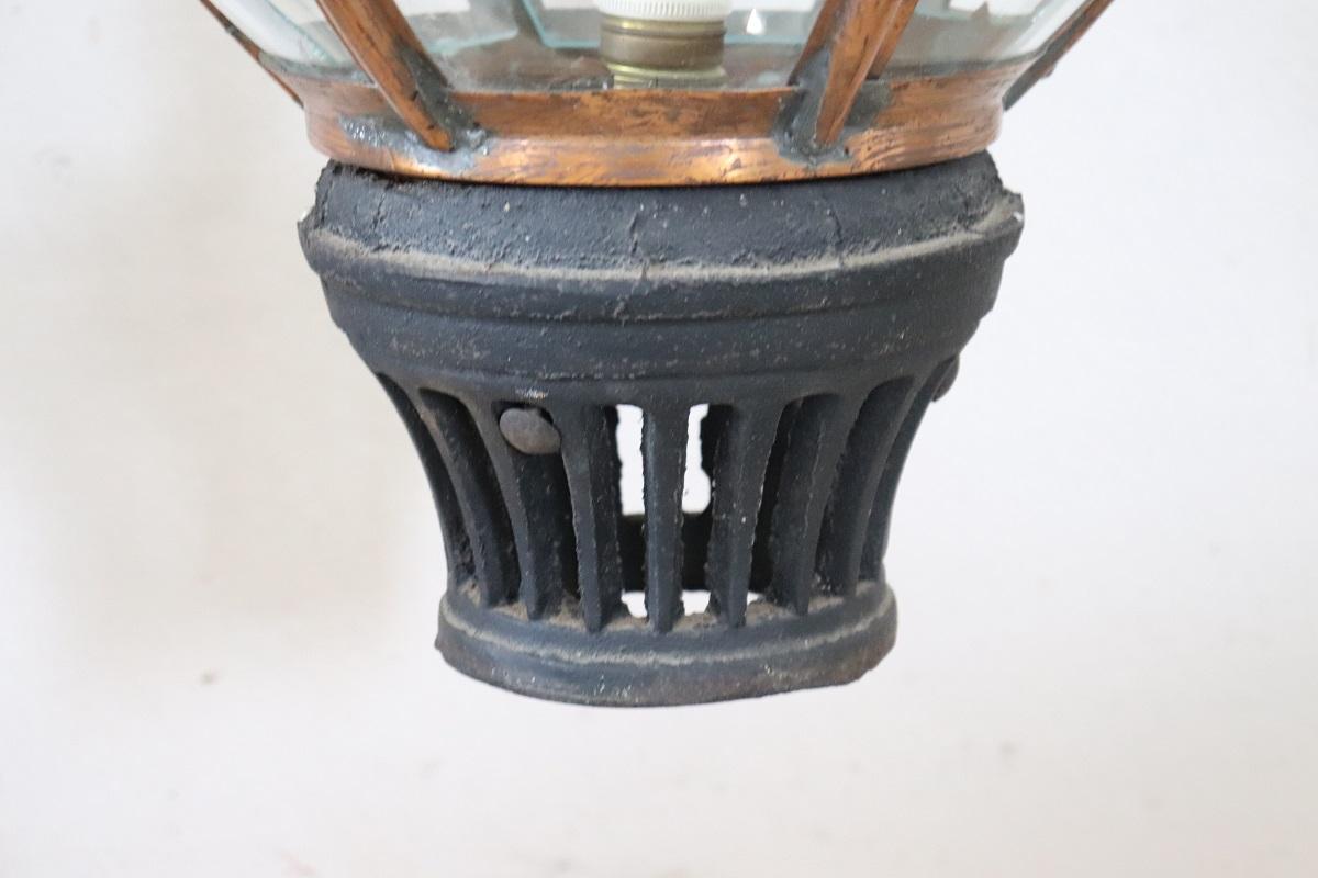 Pair of Very Large Copper and Glass Lanterns, Italy 1940s For Sale 3