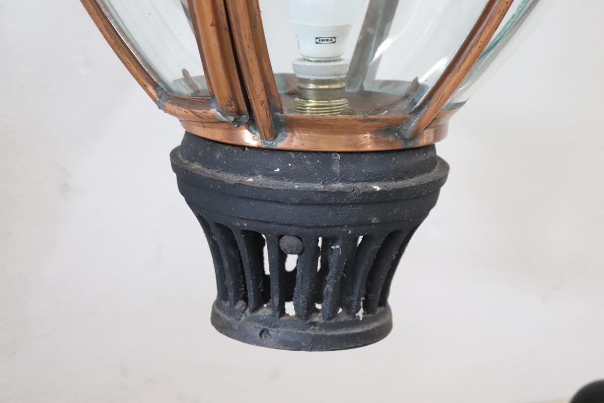 Pair of Very Large Copper and Glass Lanterns, Italy 1940s For Sale 4