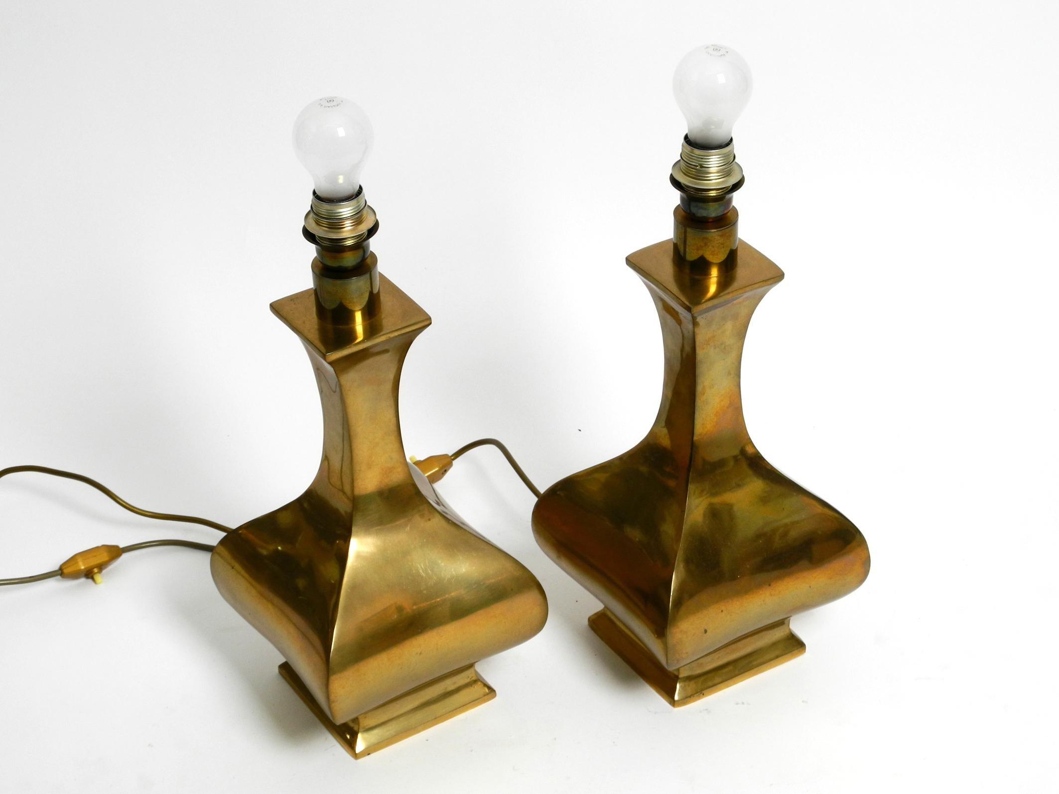 Plastic Pair of Very Large, Extraordinary 1950s Italian Brass Table Lamps For Sale