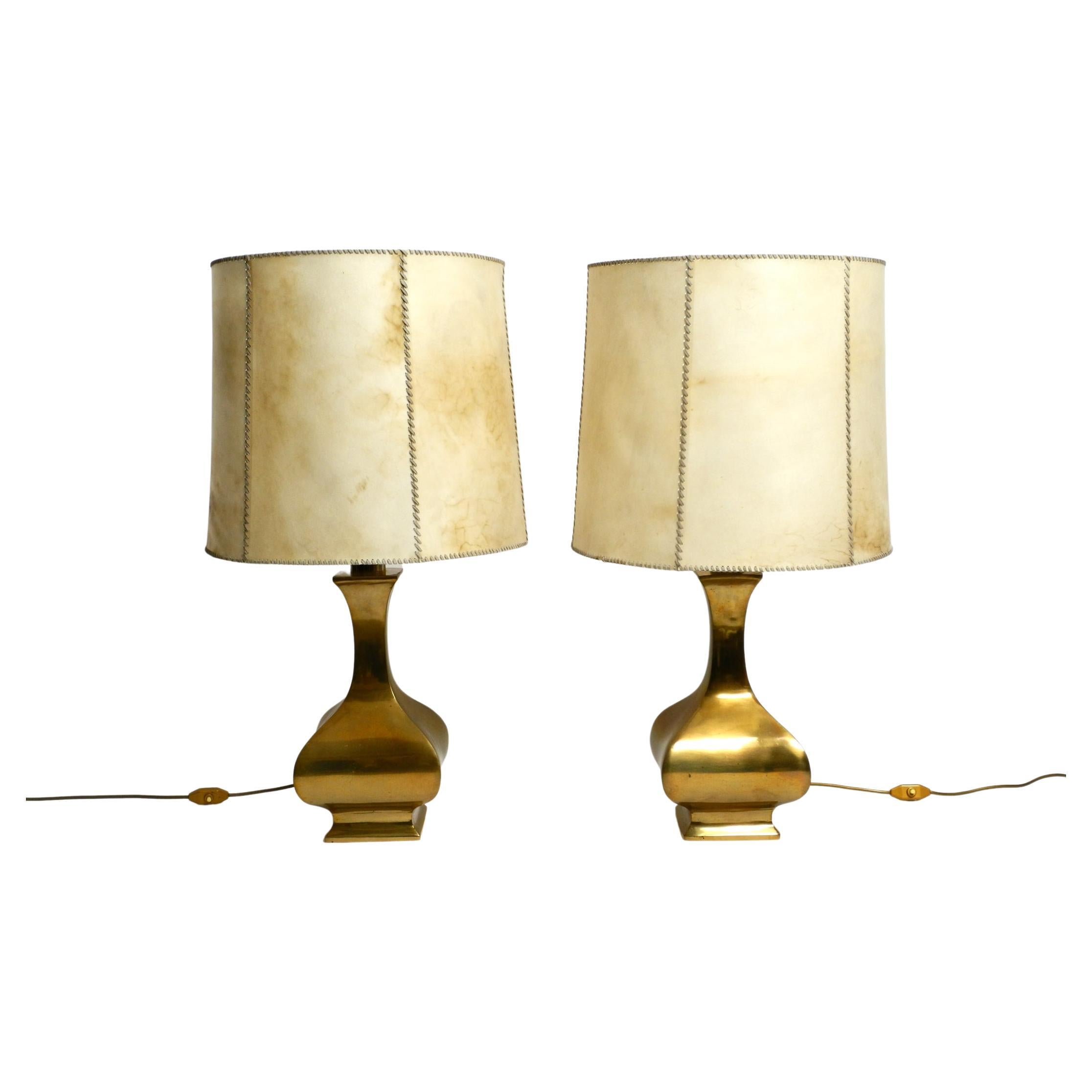 Pair of Very Large, Extraordinary 1950s Italian Brass Table Lamps For Sale