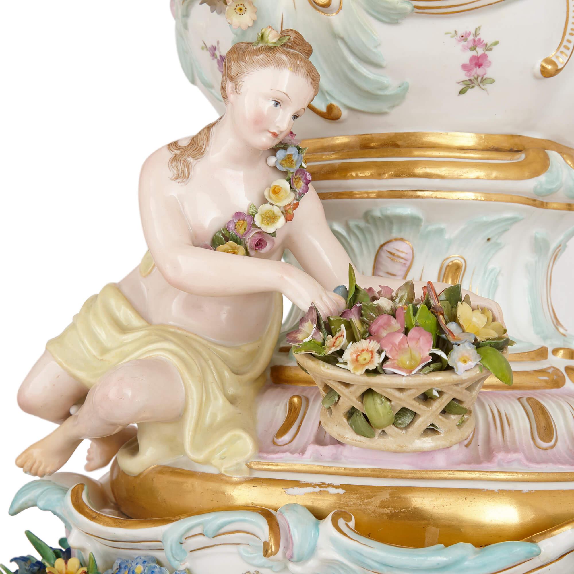 Pair of Very Large Floral Rococo-style Meissen Potpourri Vases For Sale 6