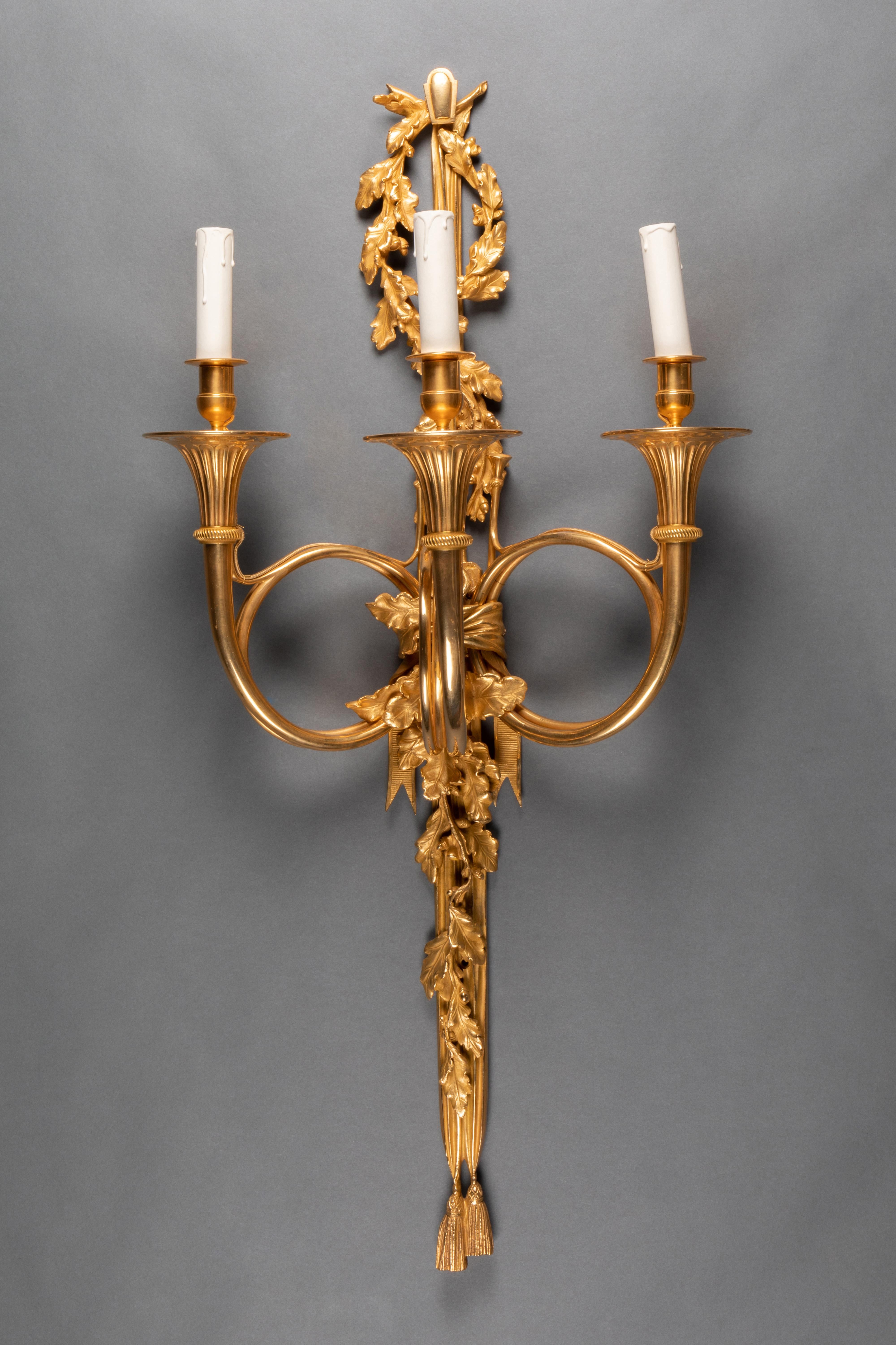 Empire  Pair of Very Large French 19th Century Gilded Bronze Sconces For Sale