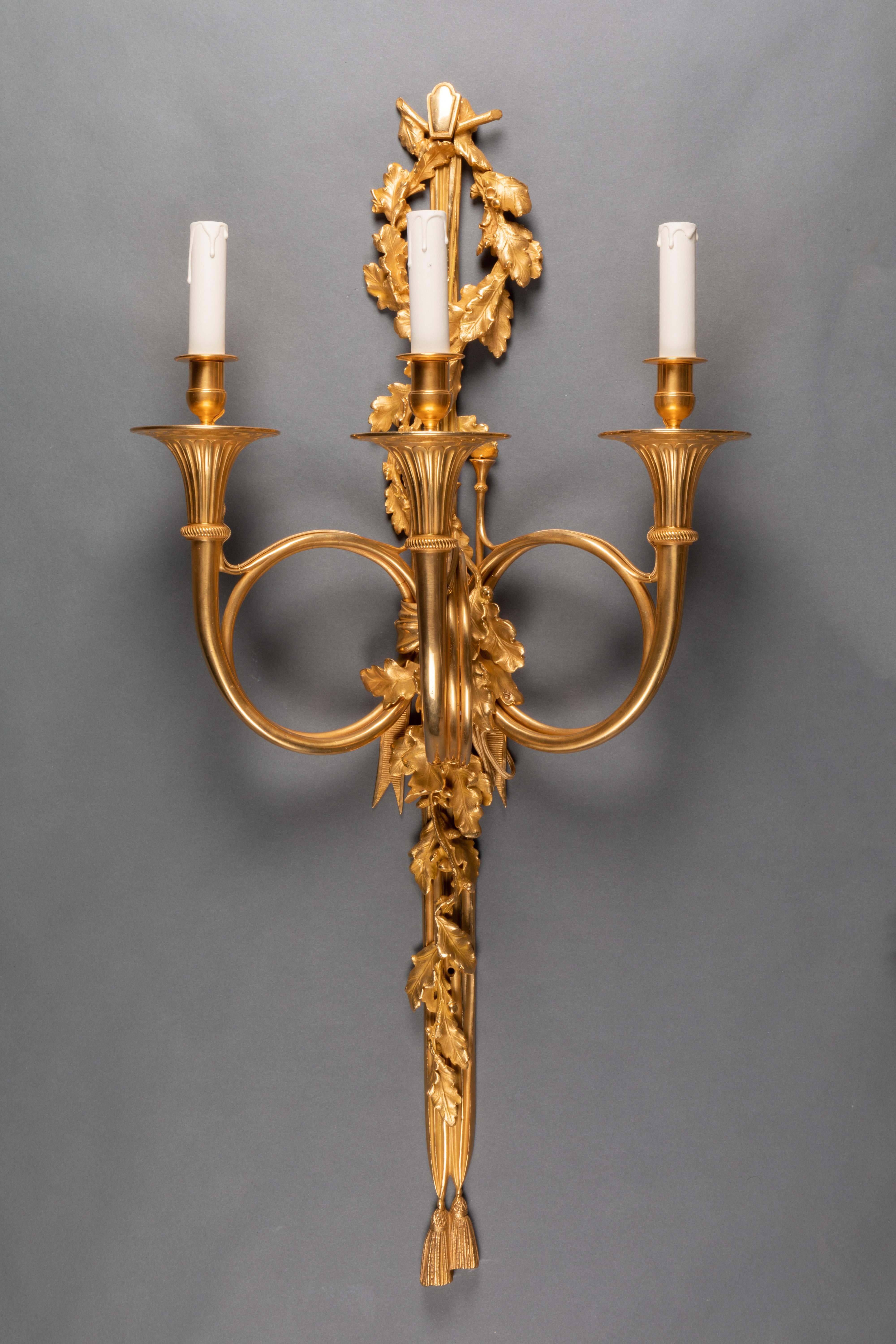 Gilt  Pair of Very Large French 19th Century Gilded Bronze Sconces For Sale