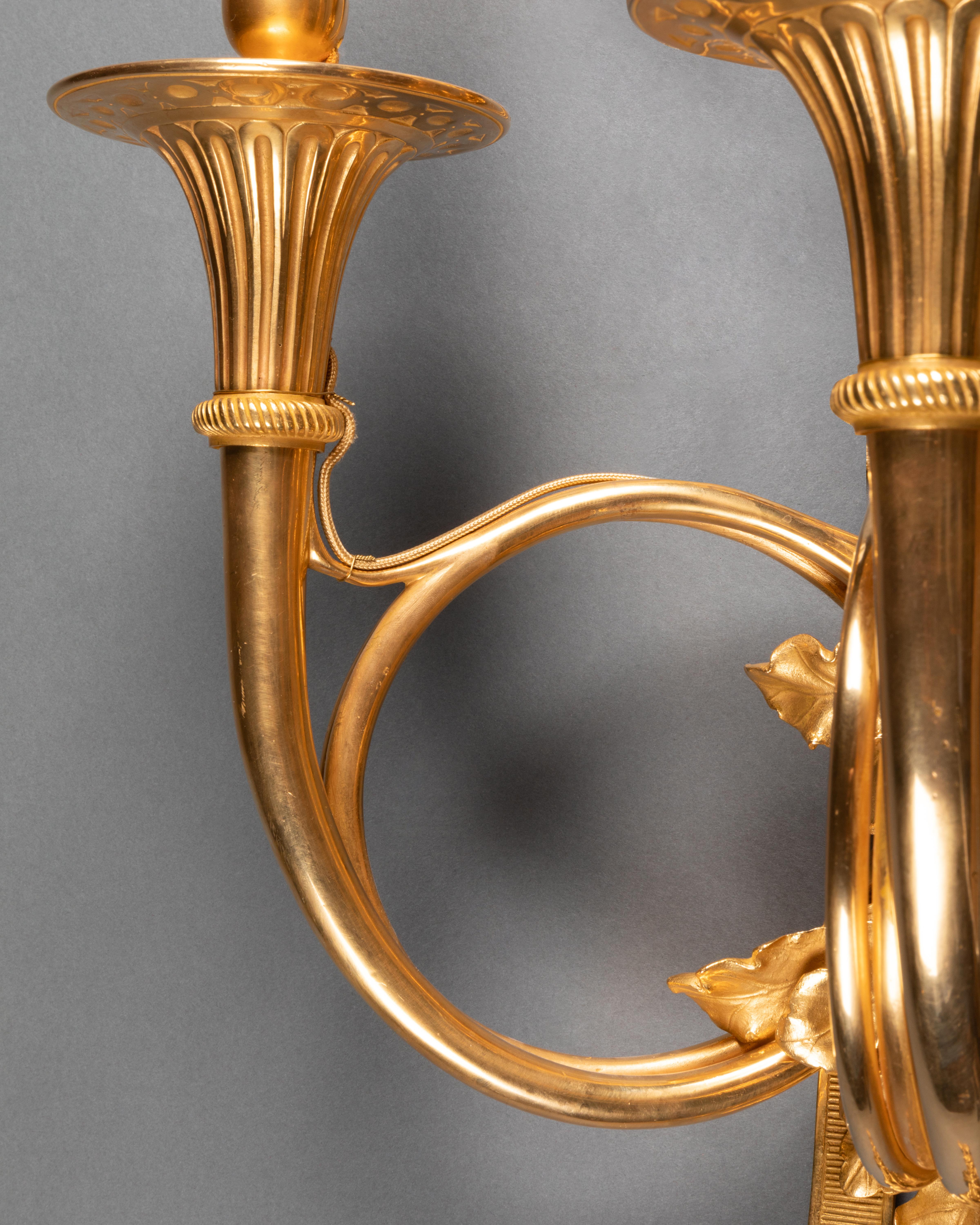  Pair of Very Large French 19th Century Gilded Bronze Sconces For Sale 2