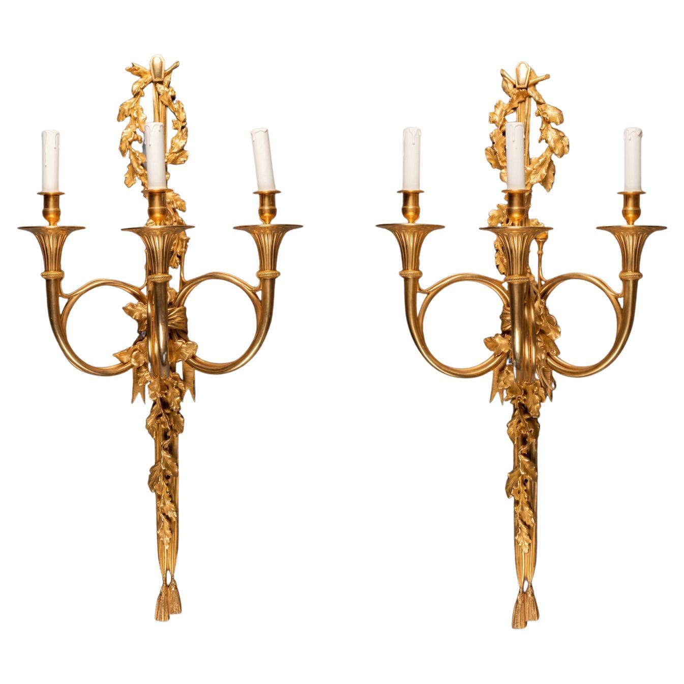  Pair of Very Large French 19th Century Gilded Bronze Sconces