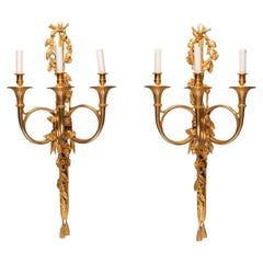  Pair of Very Large French 19th Century Gilded Bronze Sconces