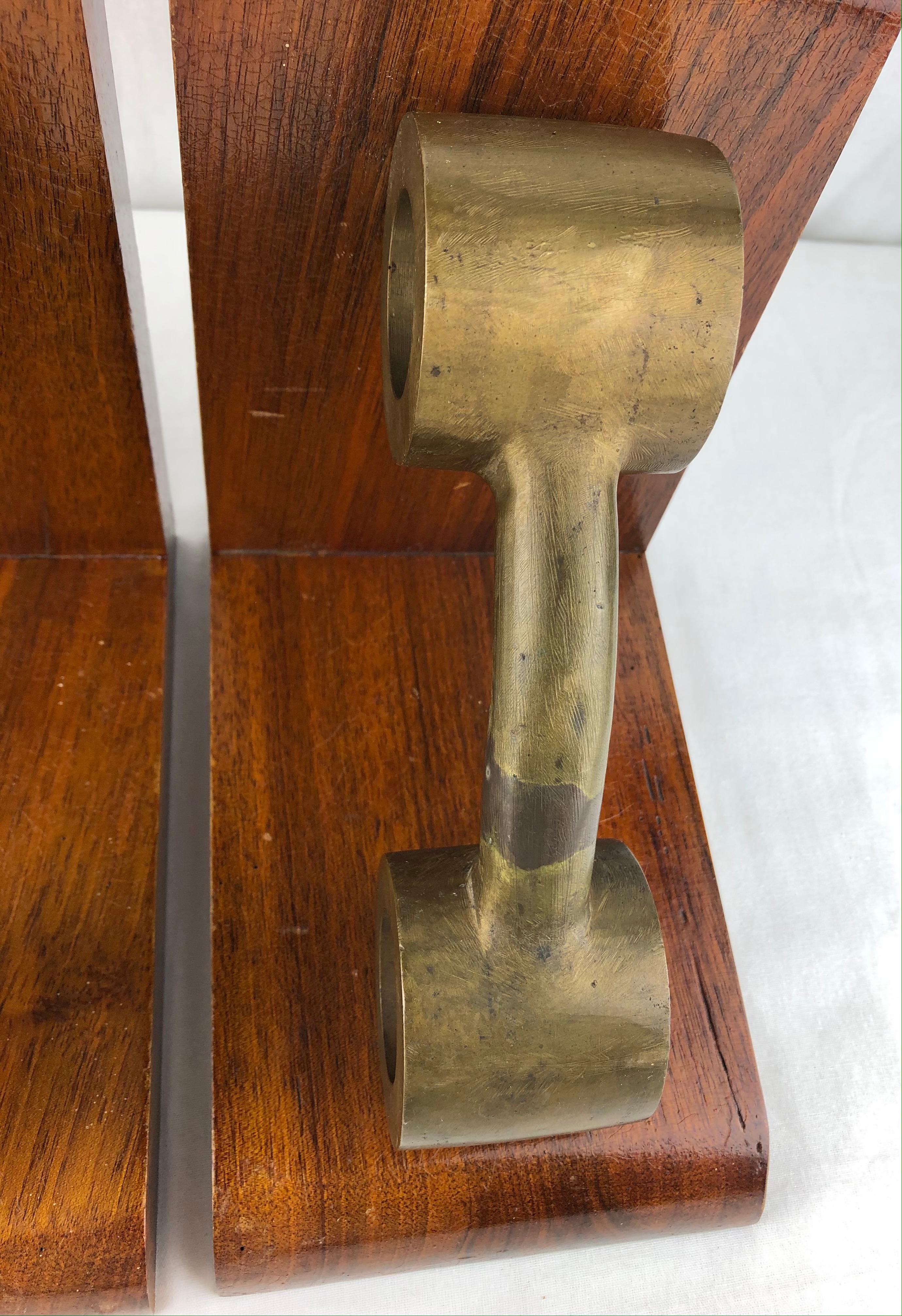 Pair of Very Large French Art Deco Bronze and Mahogany Bookends For Sale 1