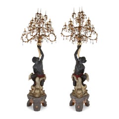 Pair of Very Large French Figurative Floor-Standing Candelabra