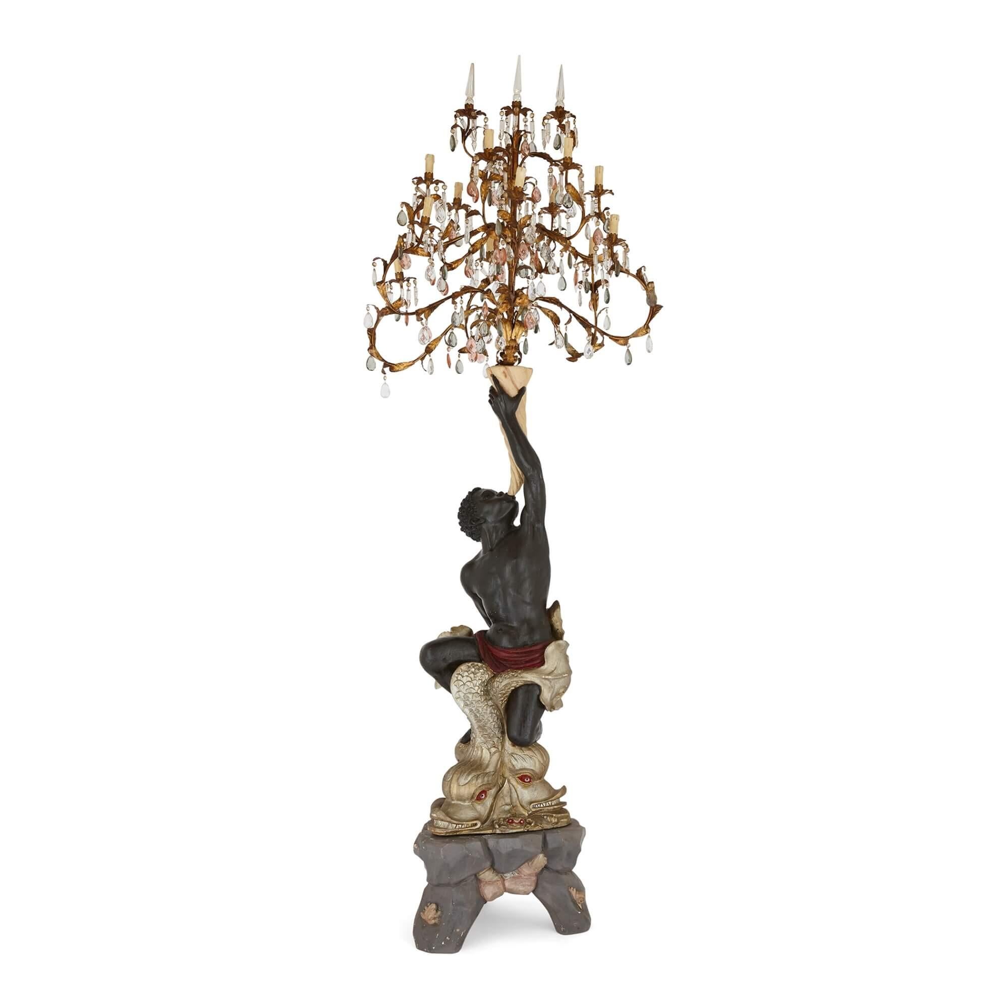 Baroque Paire de très grands candélabres figuratifs français sur pied en vente