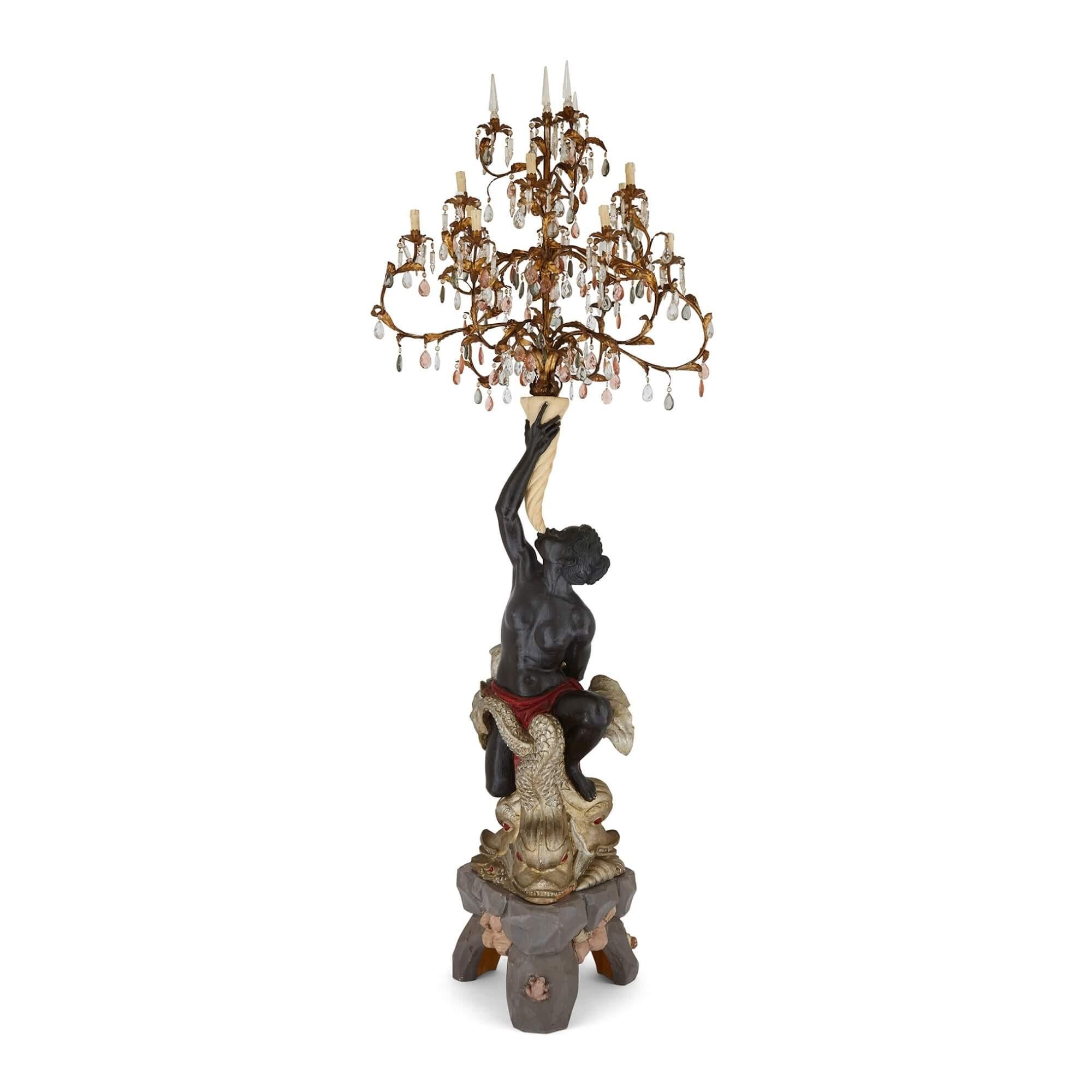 Baroque Pair of Very Large French Figurative Floor-Standing Candelabra For Sale