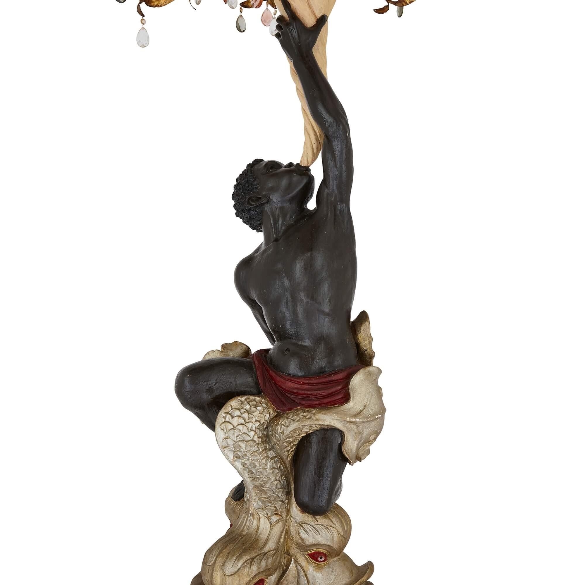 Ebonized Pair of Very Large French Figurative Floor-Standing Candelabra For Sale
