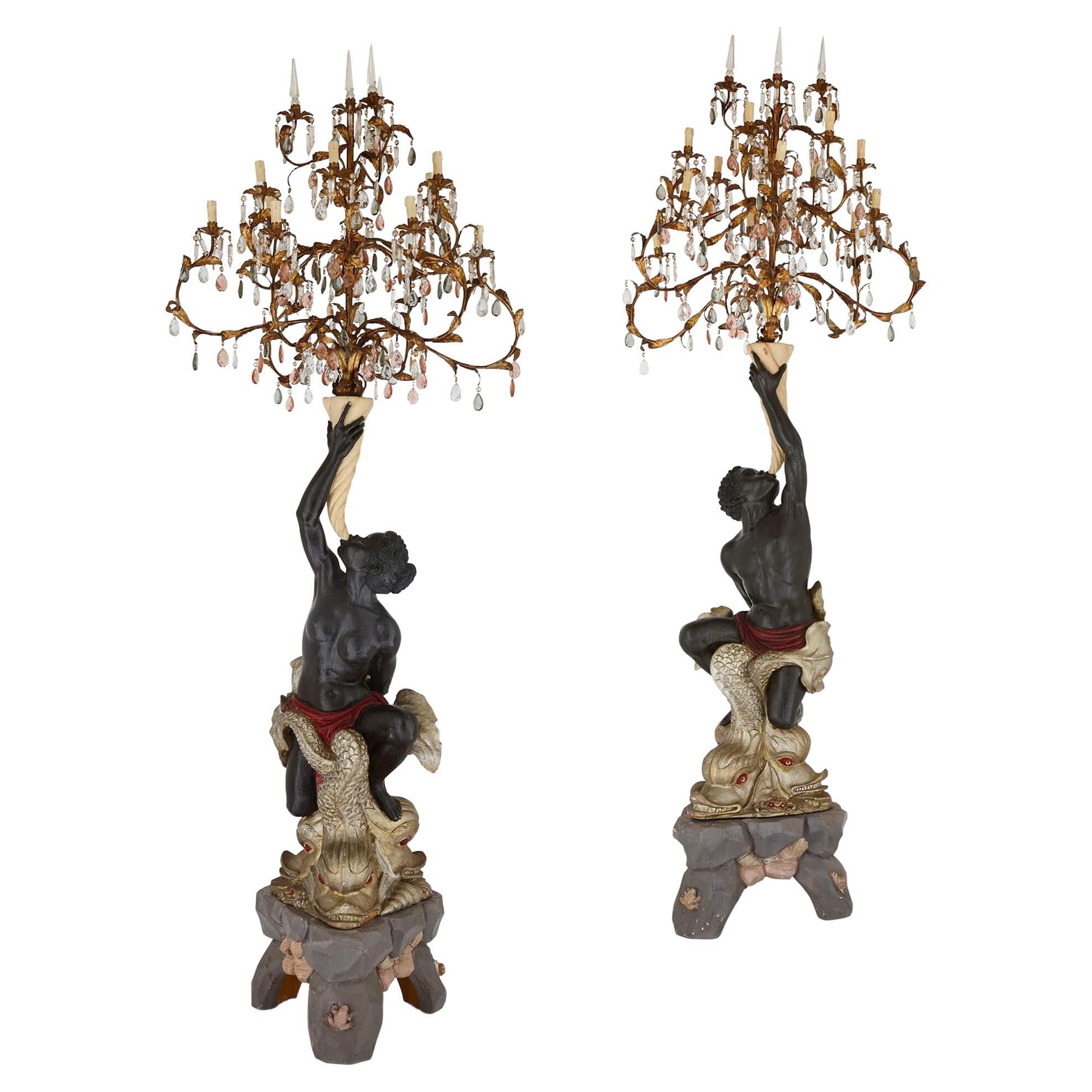 Pair of Very Large French Figurative Floor-Standing Candelabra For Sale