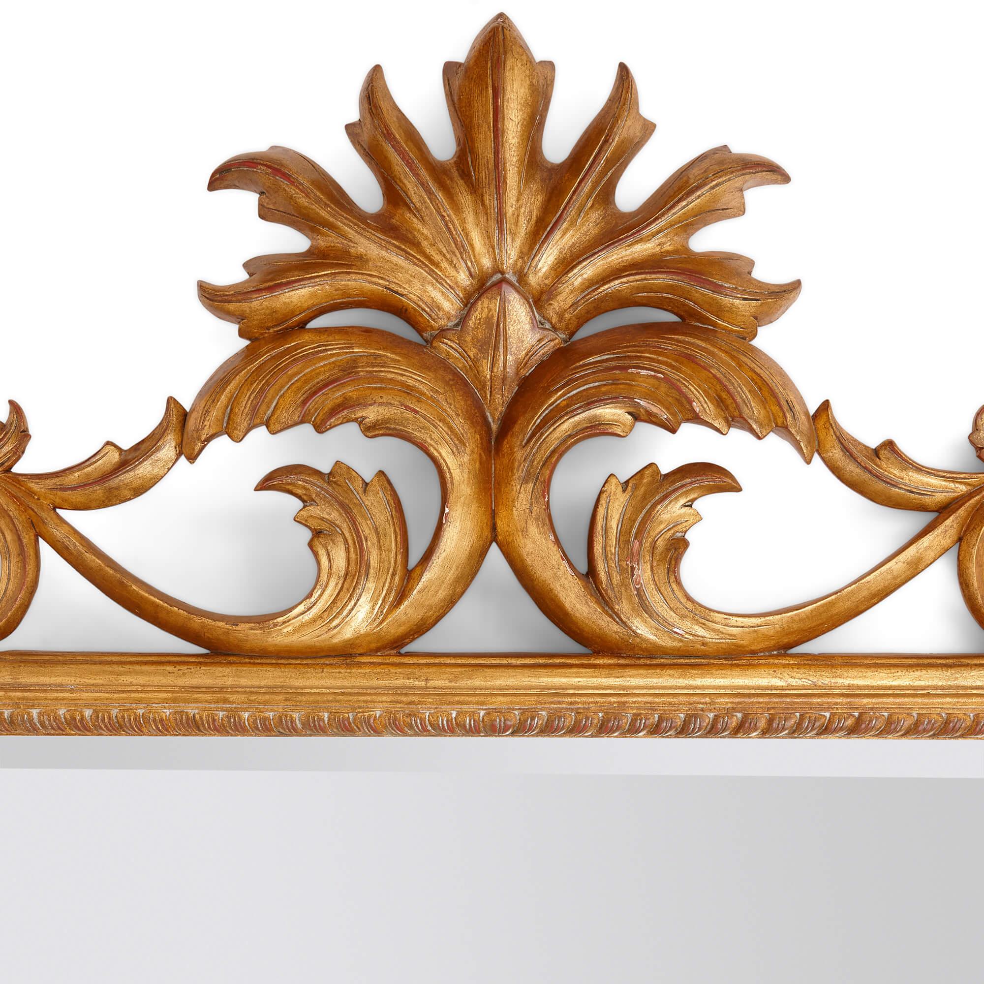 Rococo Pair of Very Large French Giltwood Mirrors with Scrolled Acanthus Borders For Sale