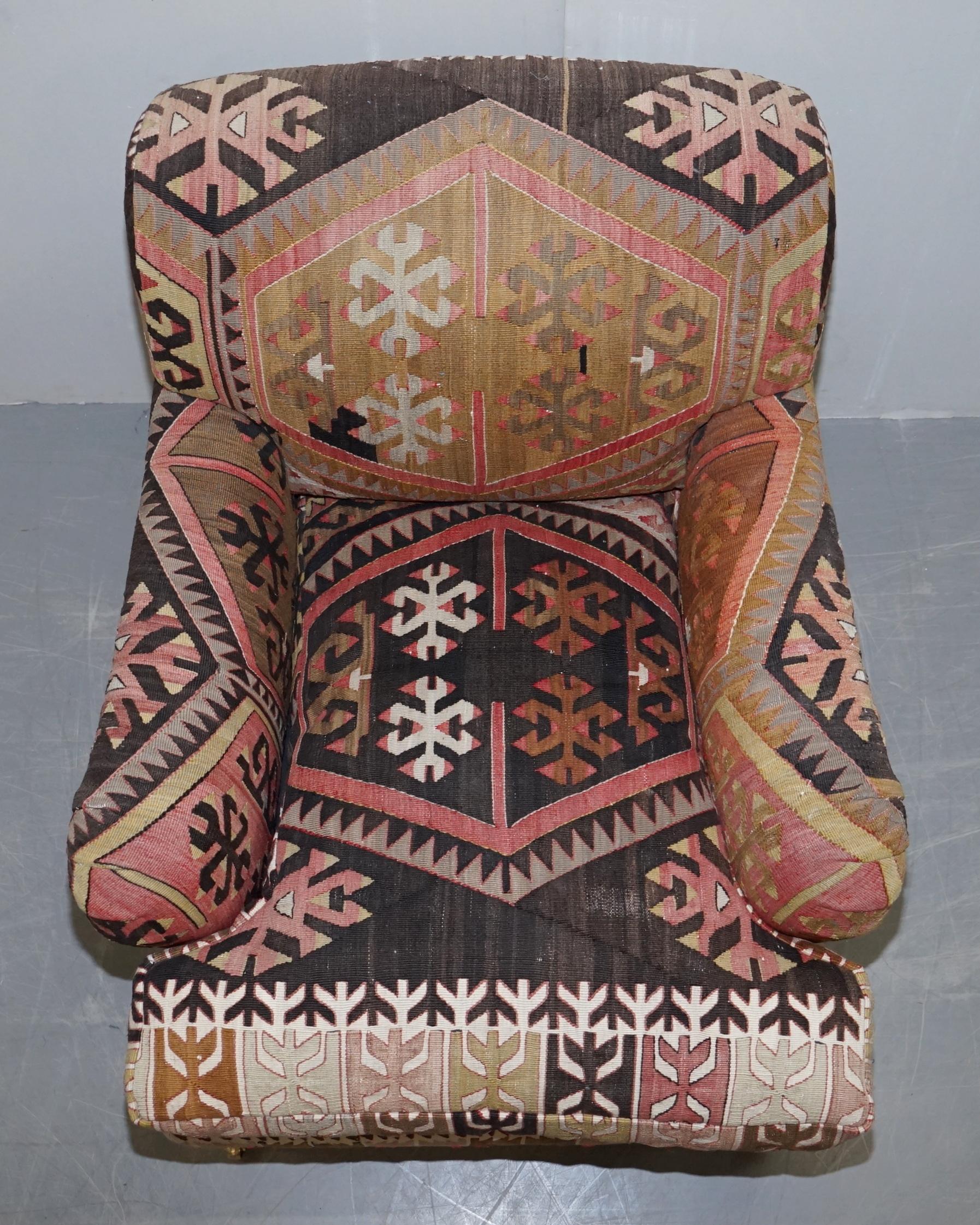 Pair of Very Large George Smith Signature Scroll Arm Kilim Aztec Armchairs 8