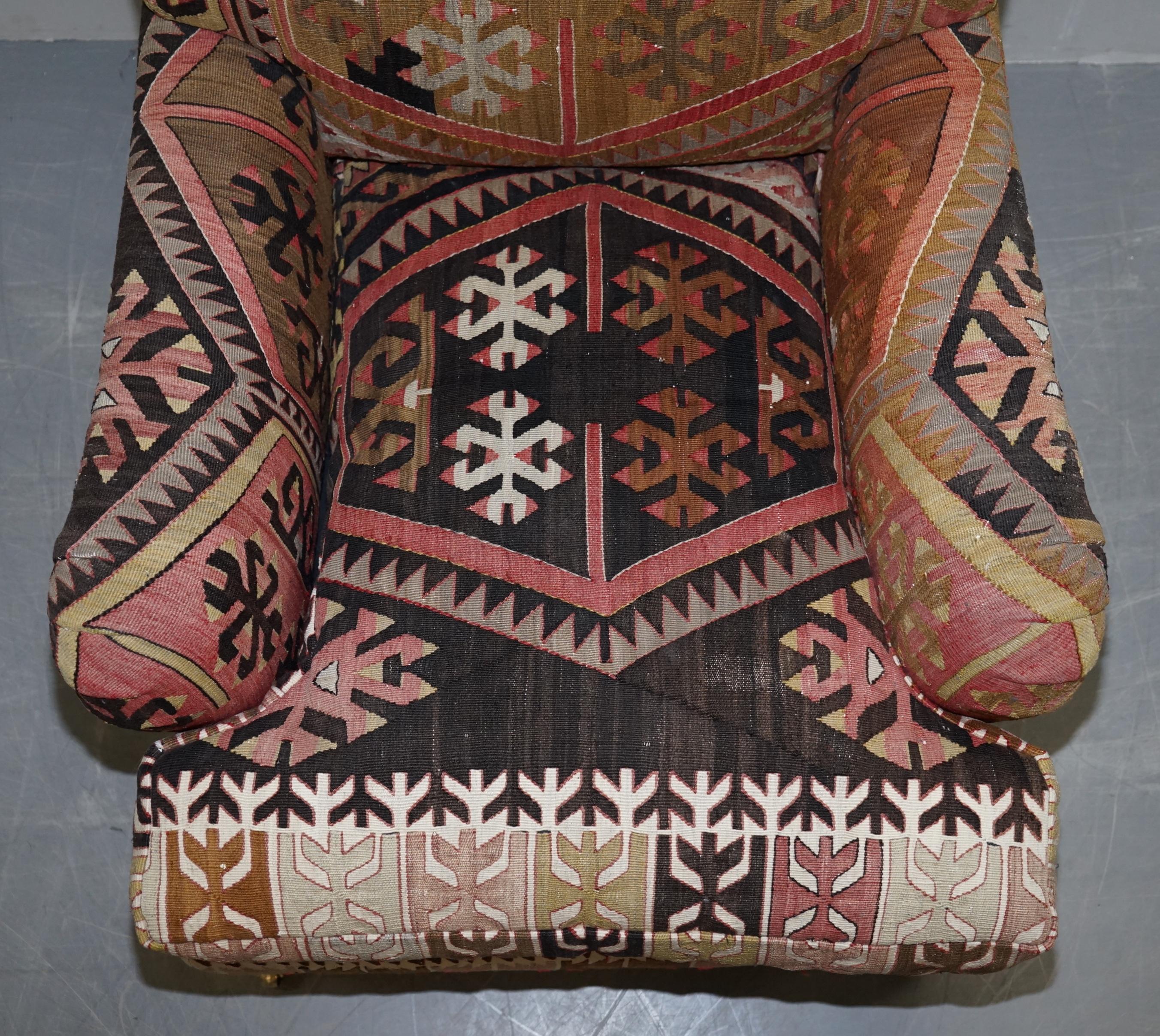 Pair of Very Large George Smith Signature Scroll Arm Kilim Aztec Armchairs 9