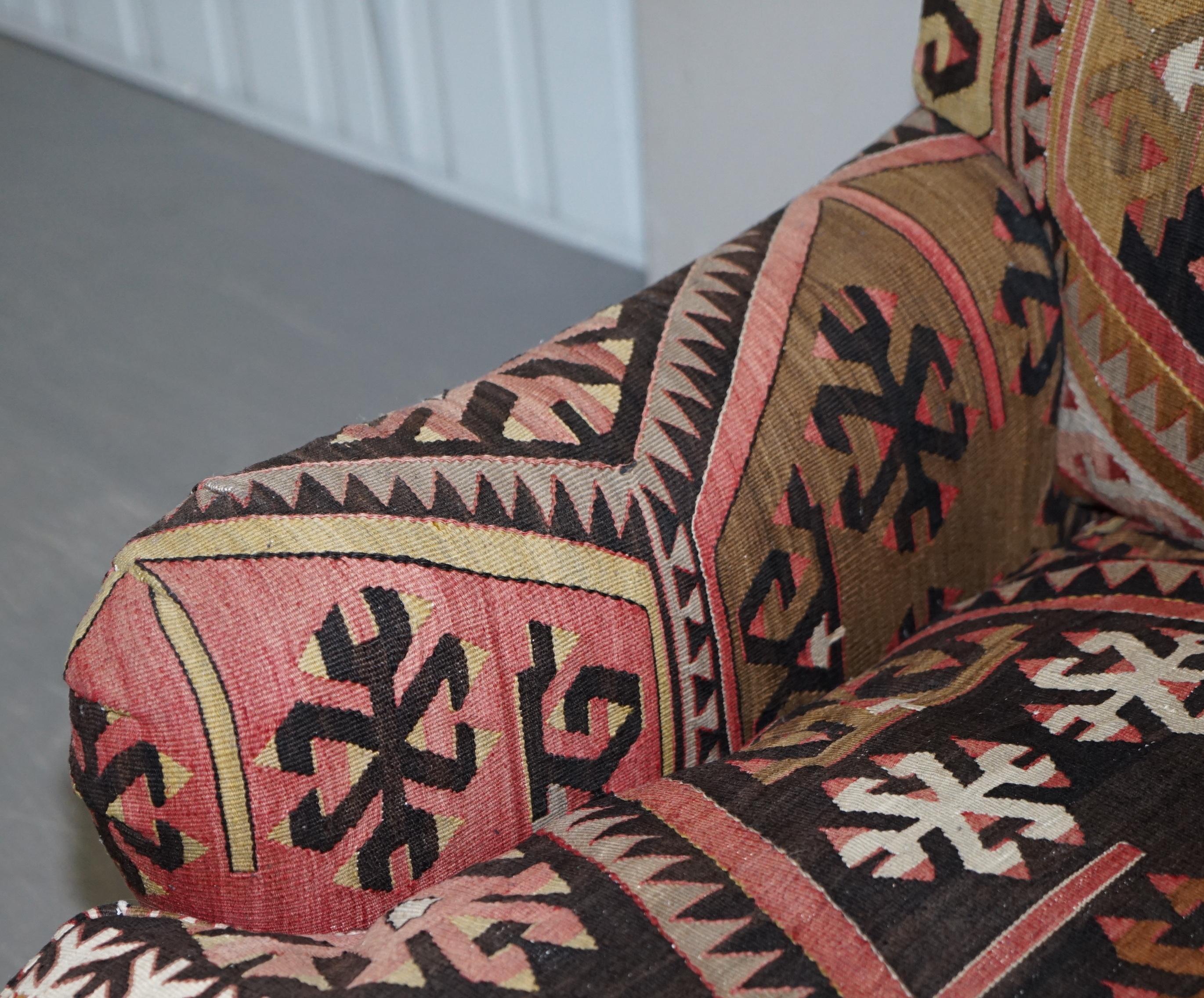 Pair of Very Large George Smith Signature Scroll Arm Kilim Aztec Armchairs 10