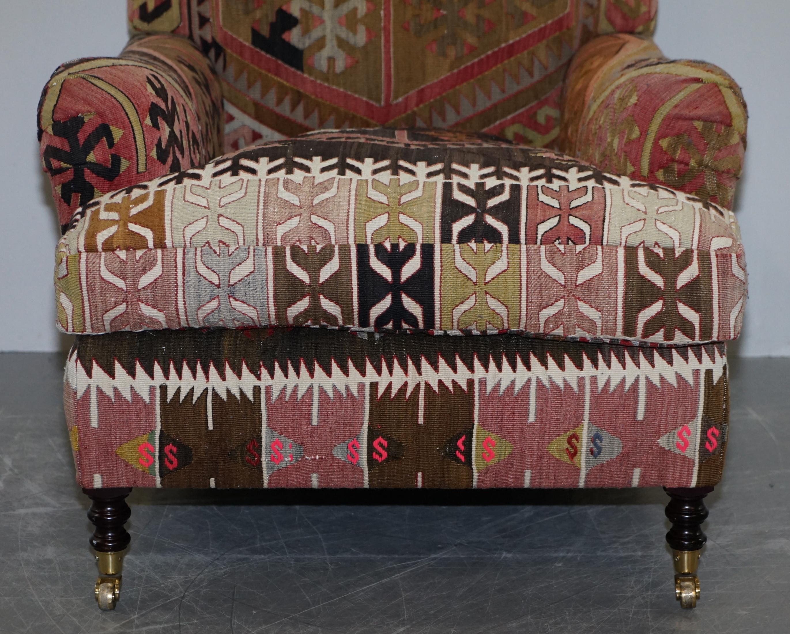 Pair of Very Large George Smith Signature Scroll Arm Kilim Aztec Armchairs 11