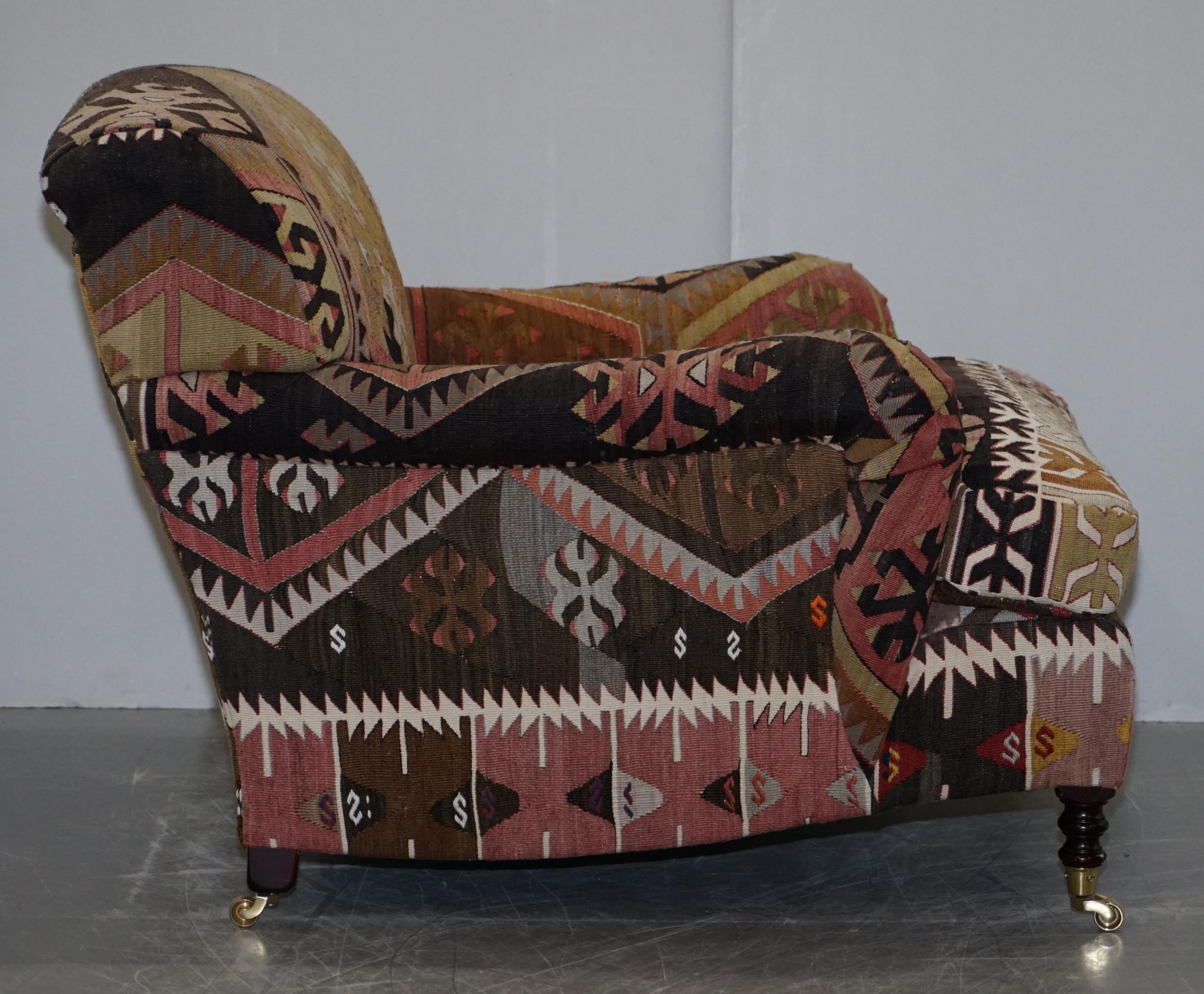 Pair of Very Large George Smith Signature Scroll Arm Kilim Aztec Armchairs 13
