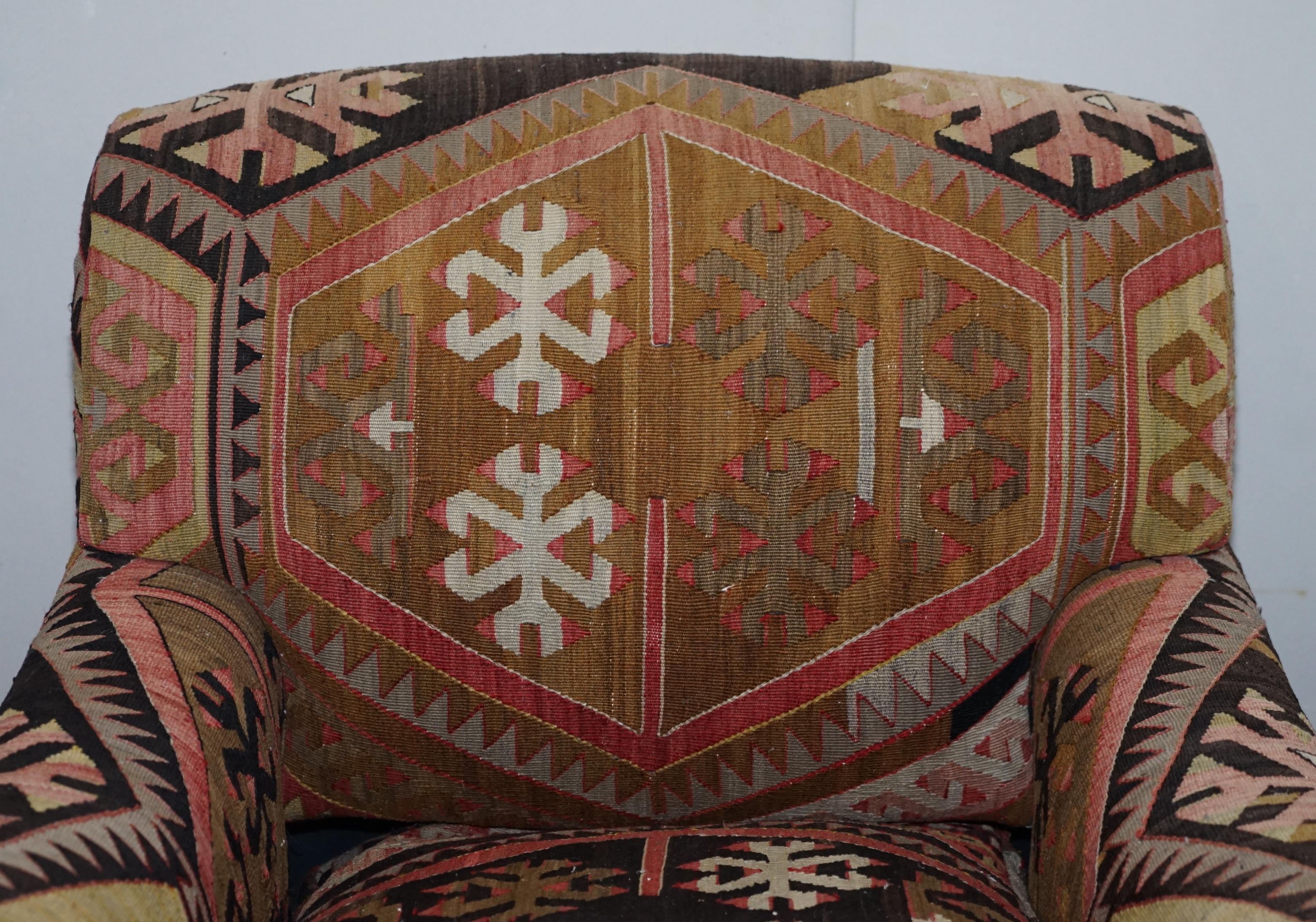 20th Century Pair of Very Large George Smith Signature Scroll Arm Kilim Aztec Armchairs