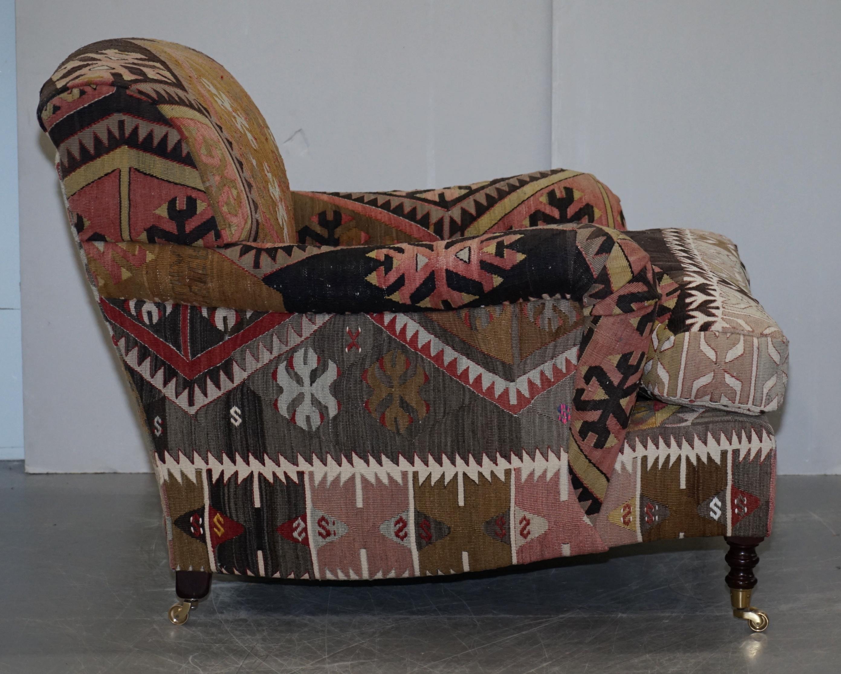 Upholstery Pair of Very Large George Smith Signature Scroll Arm Kilim Aztec Armchairs