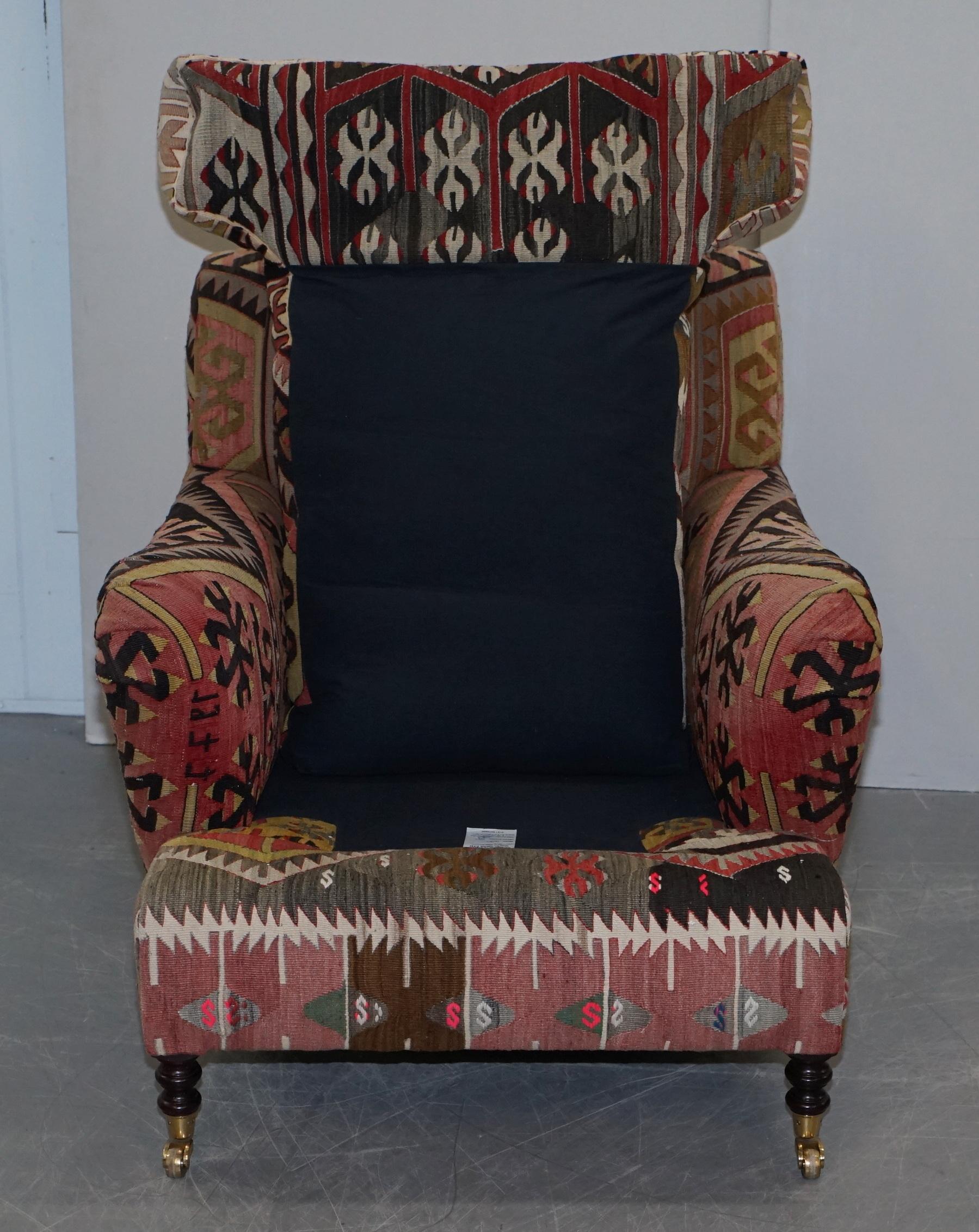 Pair of Very Large George Smith Signature Scroll Arm Kilim Aztec Armchairs 2