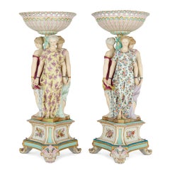 Pair of Very Large German Porcelain Figural Centrepieces
