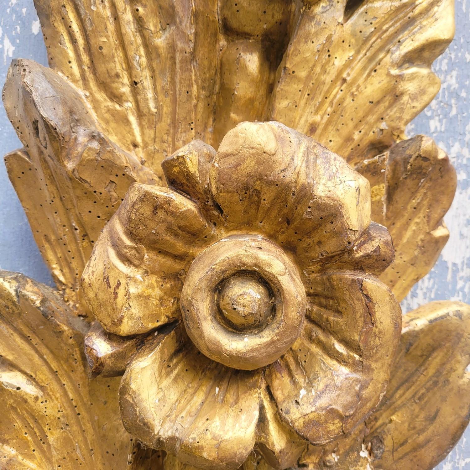 Pair Of Very Large Gilded Wood Sconces, 130cm, Early 20th Century For Sale 7