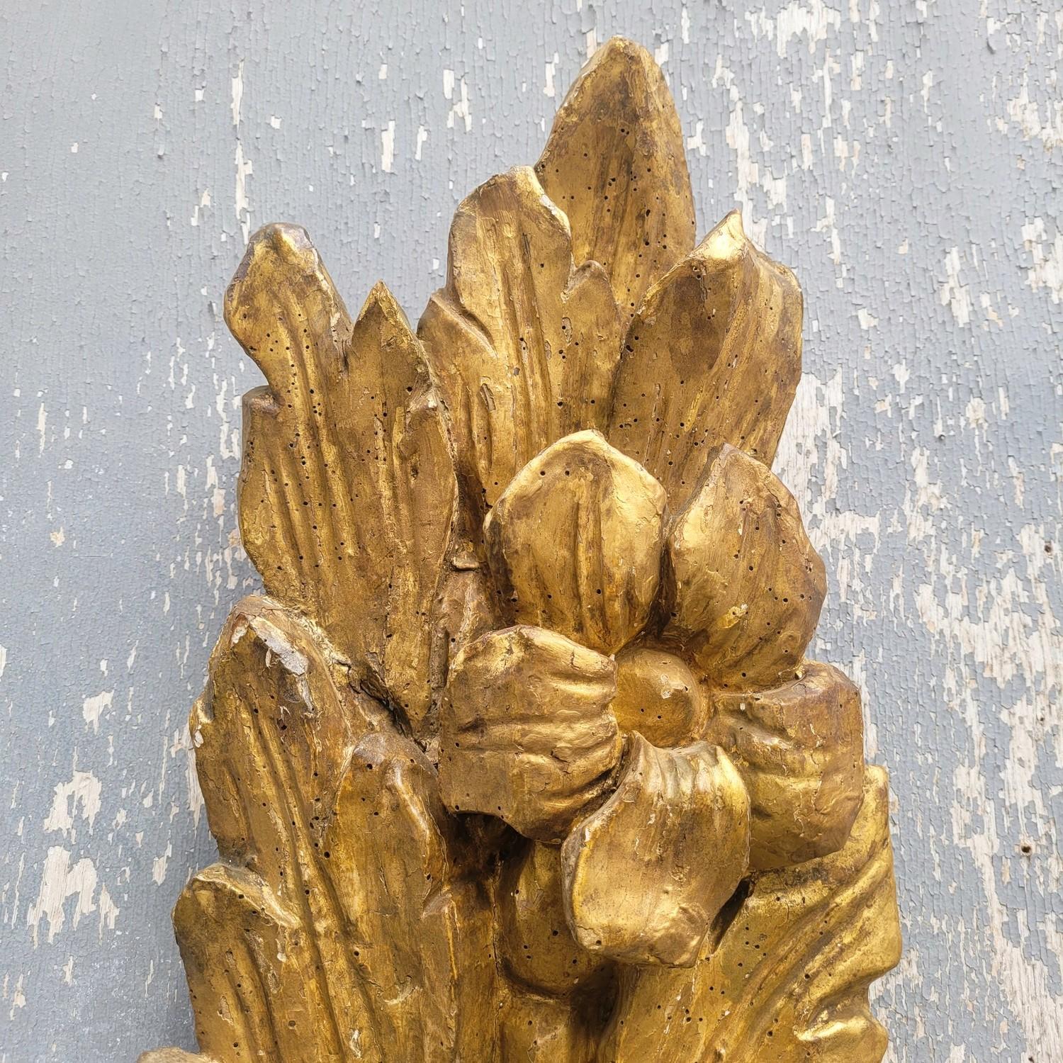 Pair Of Very Large Gilded Wood Sconces, 130cm, Early 20th Century For Sale 8