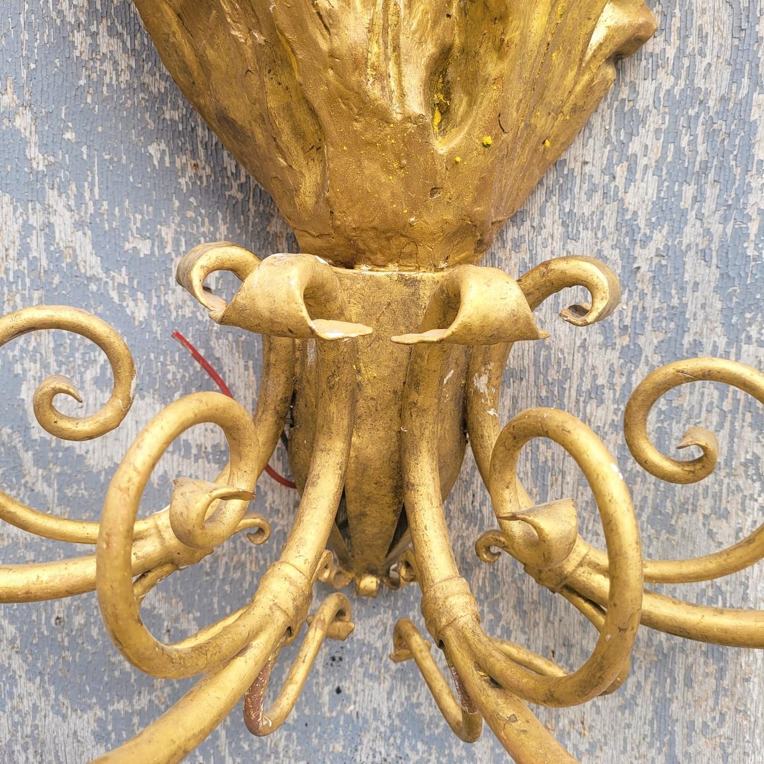 Pair Of Very Large Gilded Wood Sconces, 130cm, Early 20th Century For Sale 1