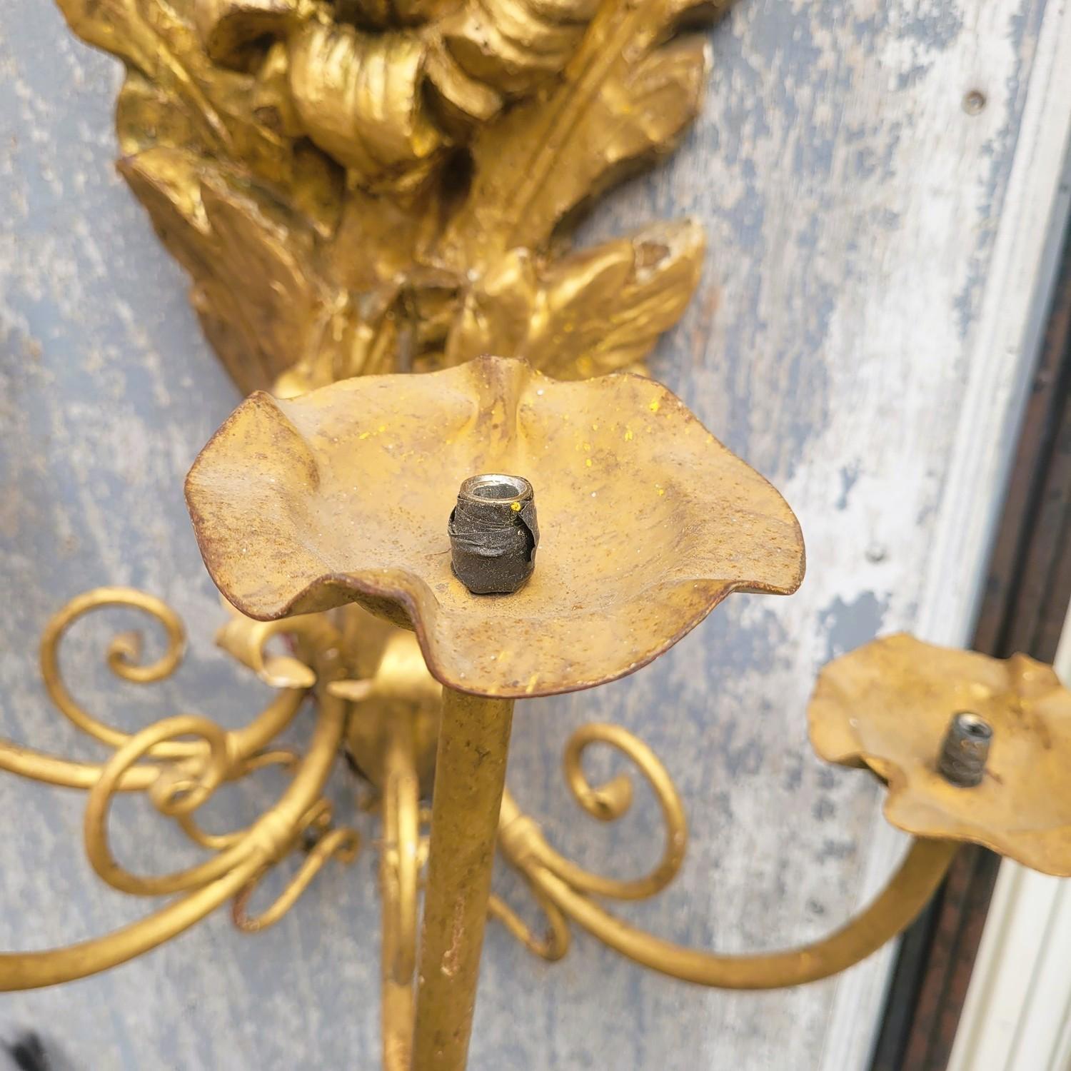 Pair Of Very Large Gilded Wood Sconces, 130cm, Early 20th Century For Sale 2