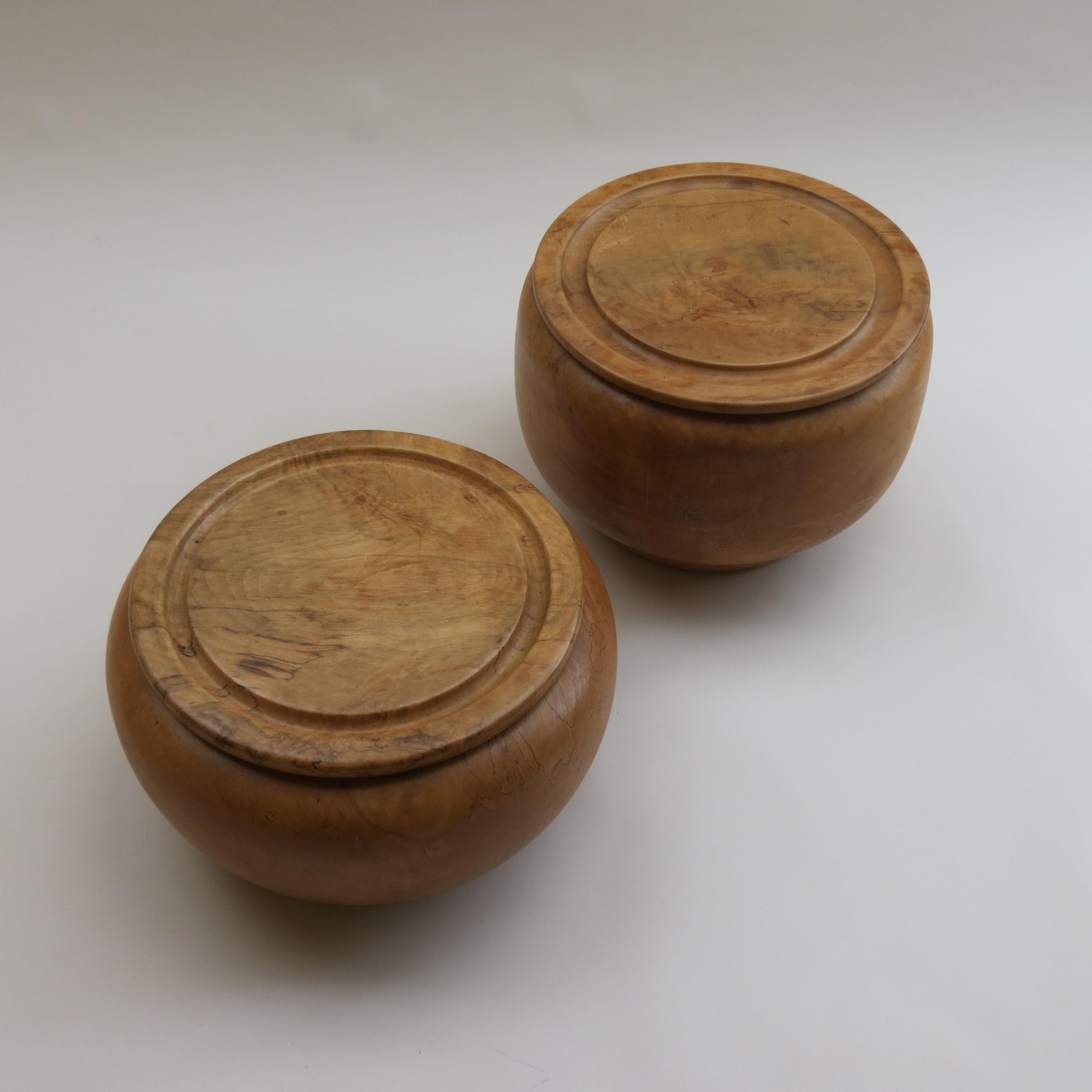 Pair of Very Large Hand Turned Lidded Pots in Beech 5