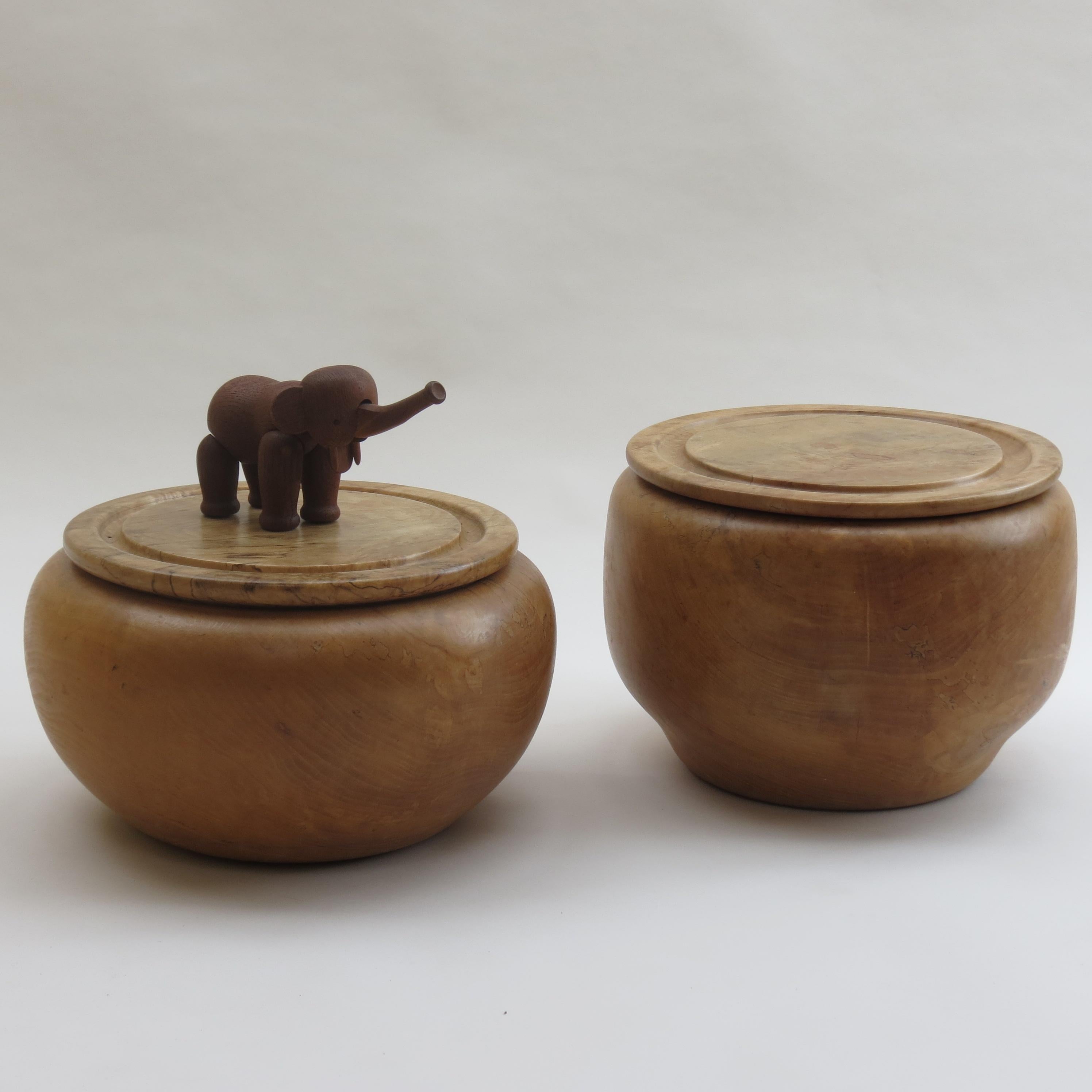 Pair of Very Large Hand Turned Lidded Pots in Beech 8