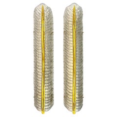 Pair of Very Large Italian Leaf Form Murano Glass and Brass Wall Light Sconces