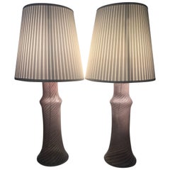 Pair of Very Large Italian Murano Serpentine Glass Table Lamps, 1955
