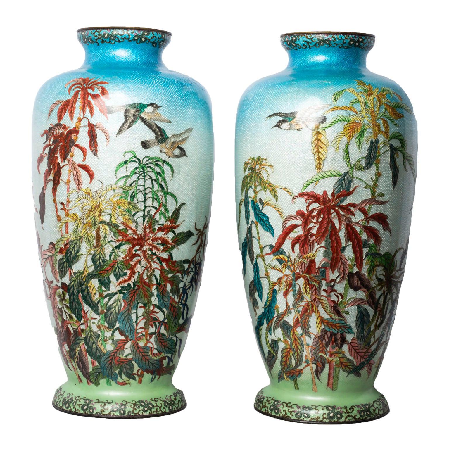 Pair of Very Large Japanese Cloisonné Vases at 1stDibs large