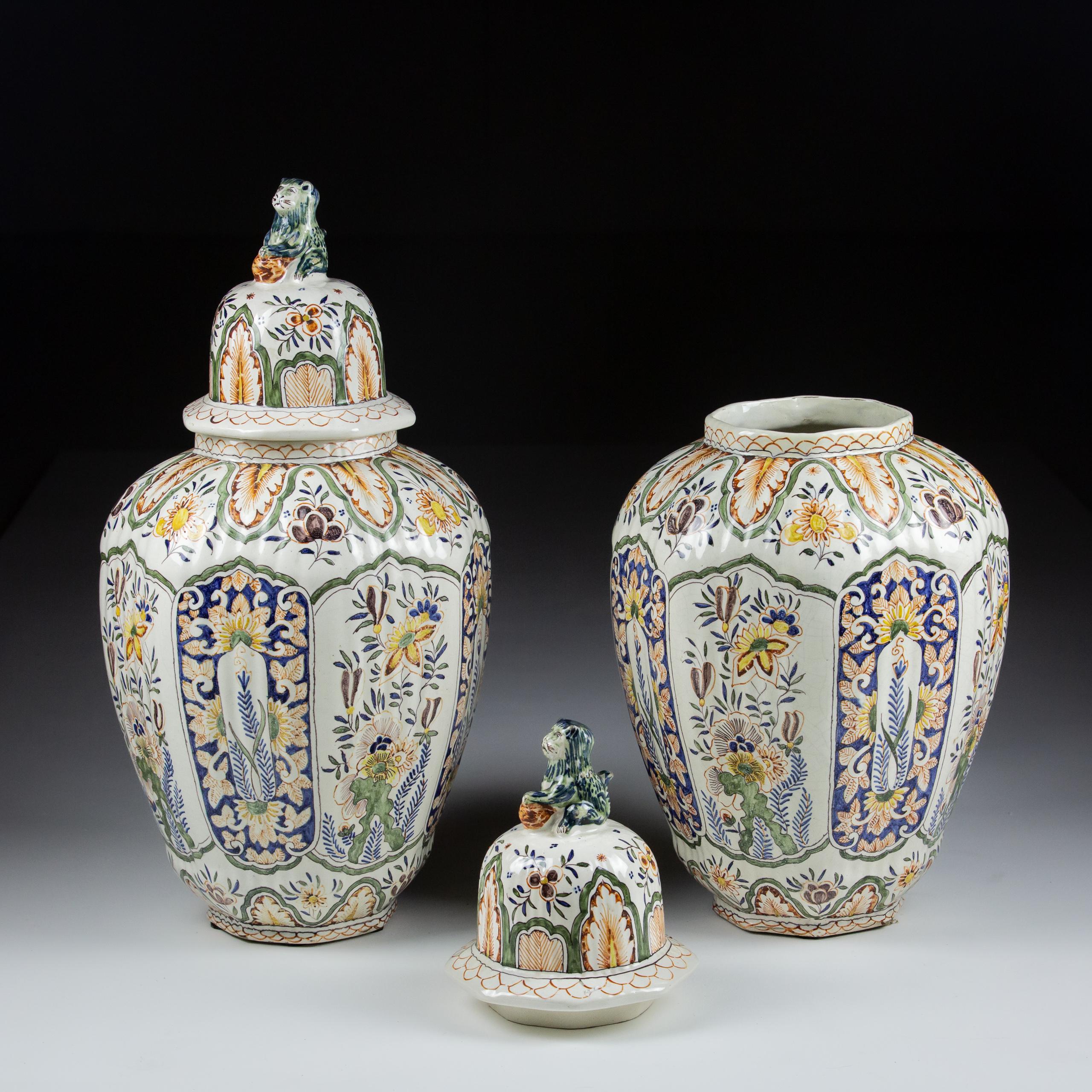 Pair of Very Large Late 19th Century Delft Covered Vase 9