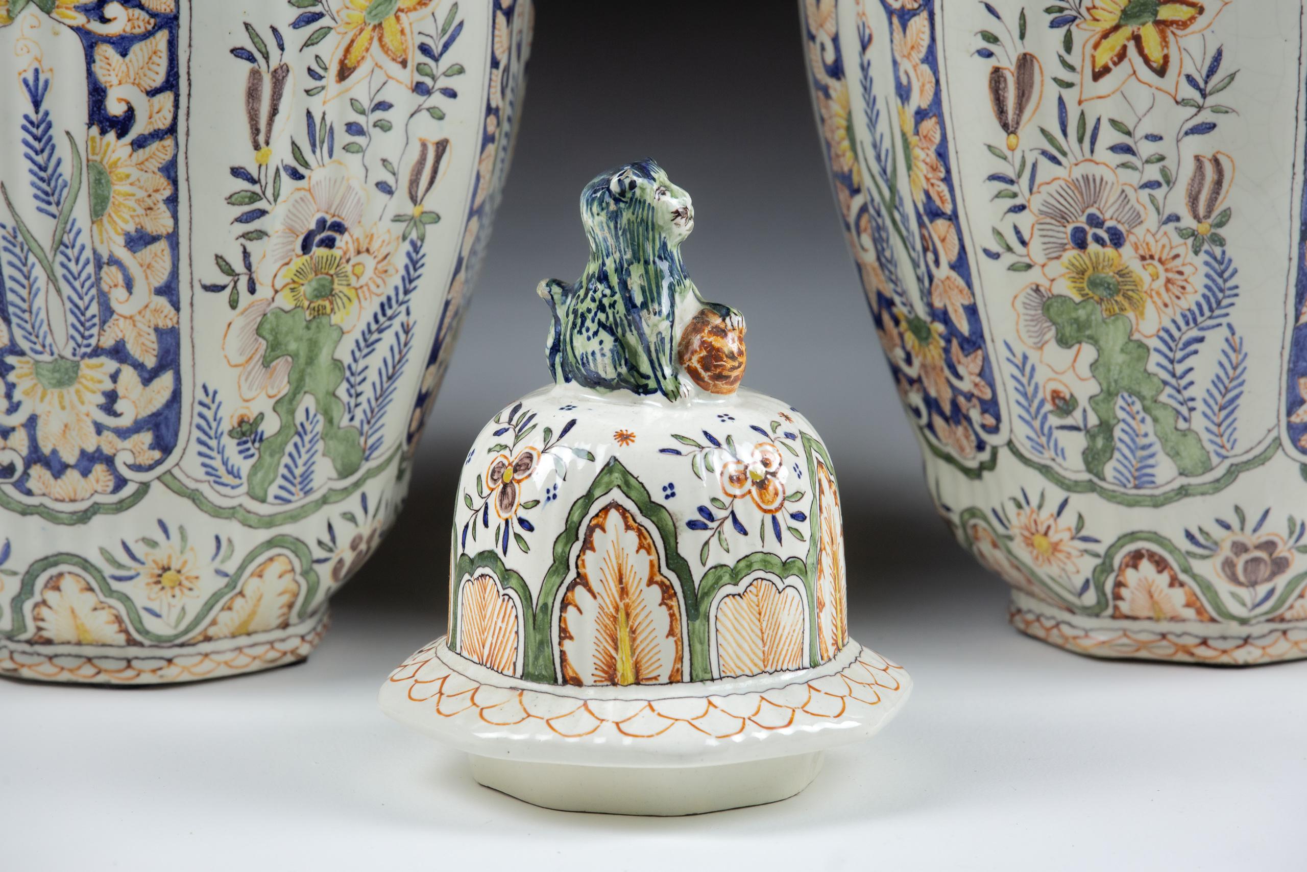 Pair of Very Large Late 19th Century Delft Covered Vase 11